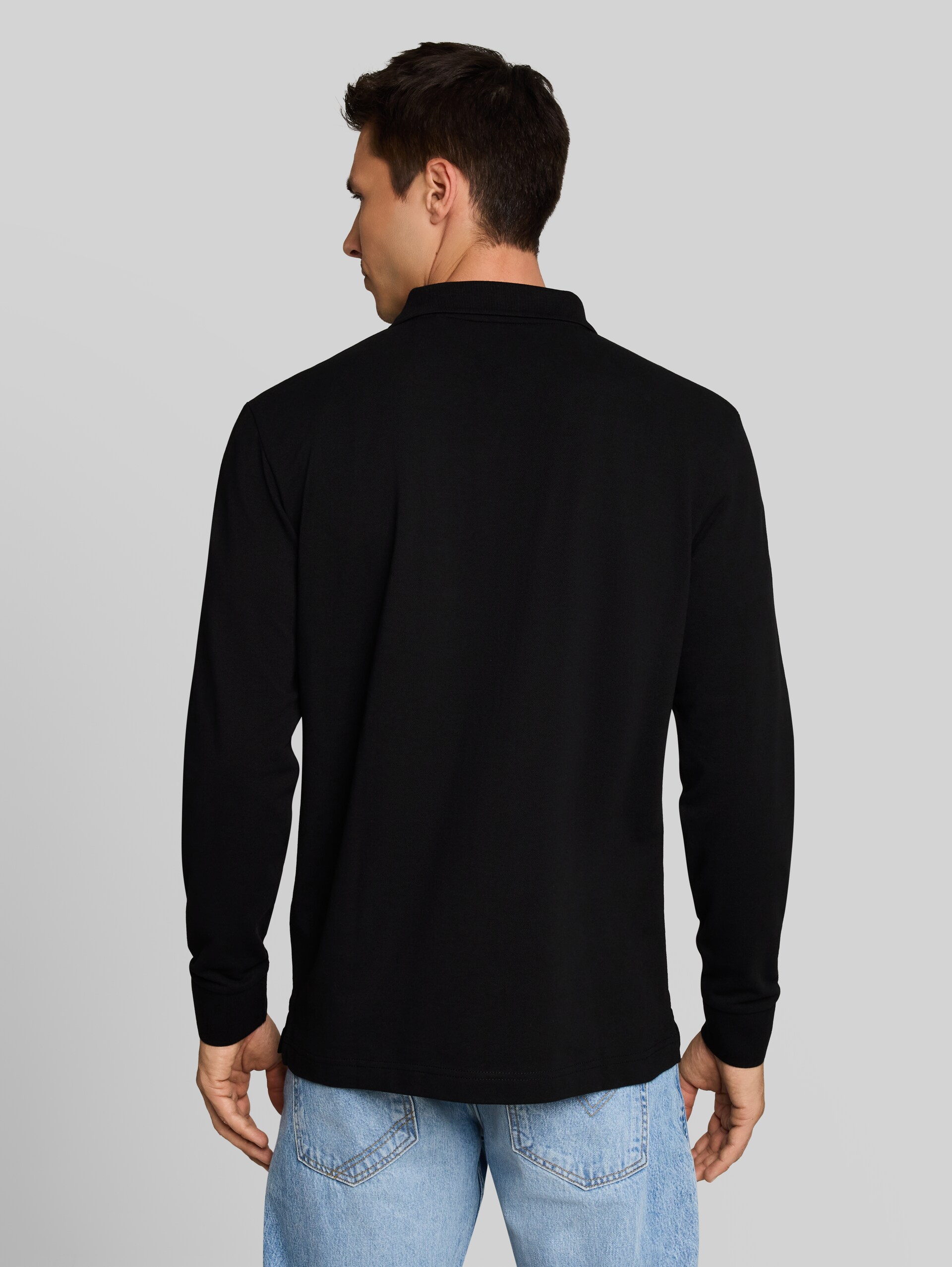 Langarm Piqué Poloshirt - Black