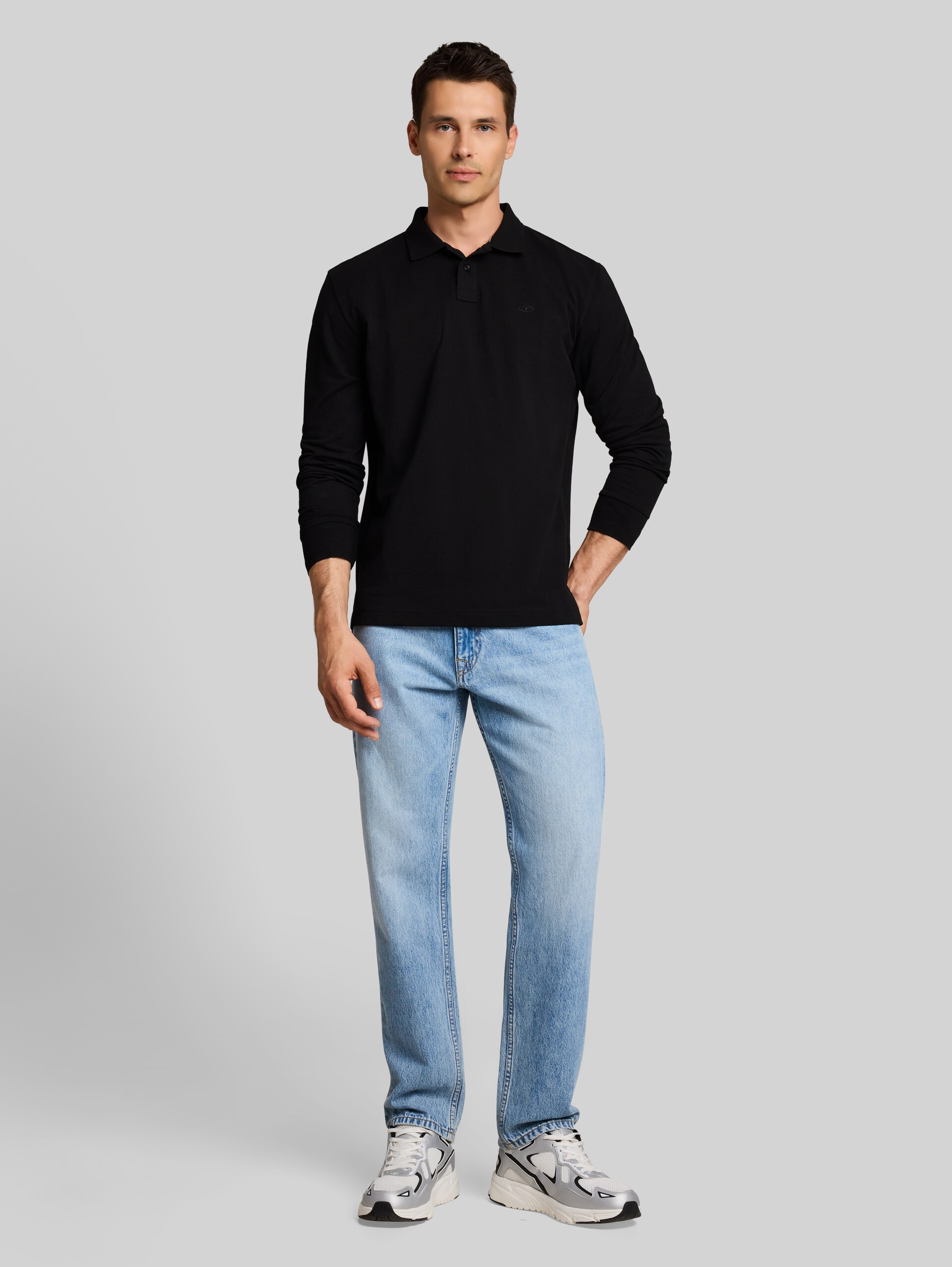 Langarm Piqué Poloshirt - Black