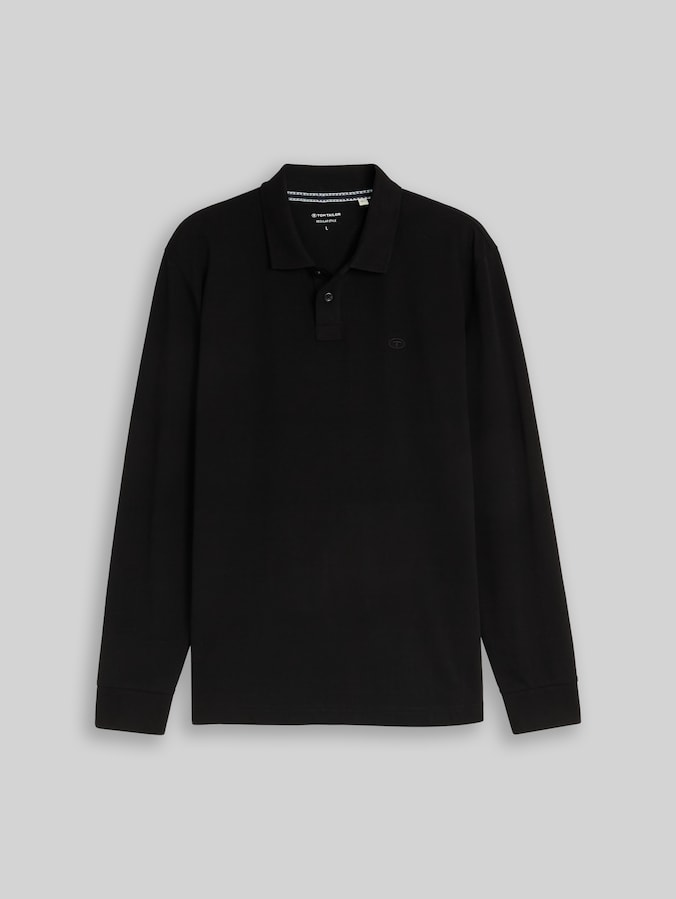 Long-sleeved piqué polo shirt by Men, Black