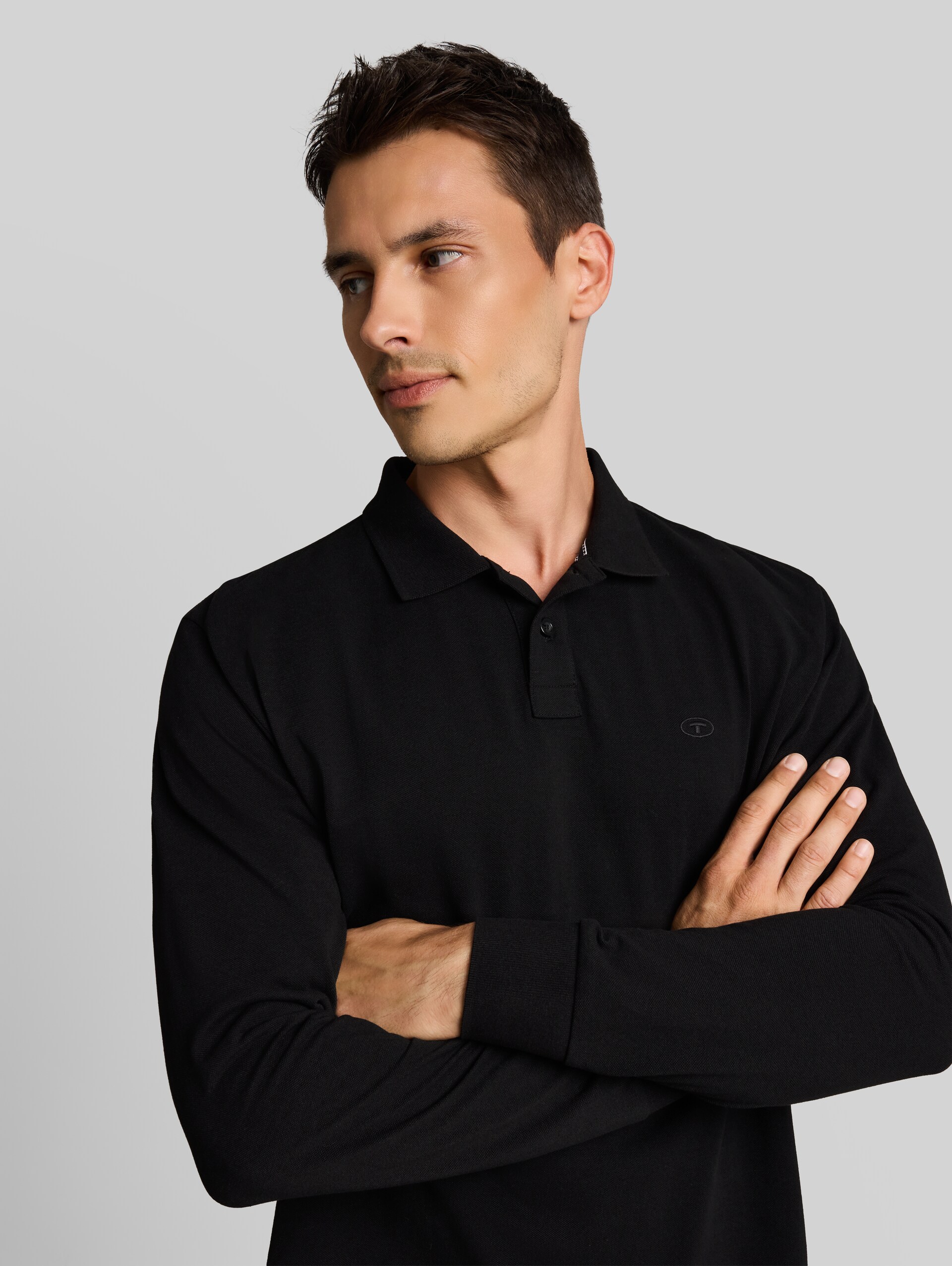 Langarm Piqué Poloshirt - Black