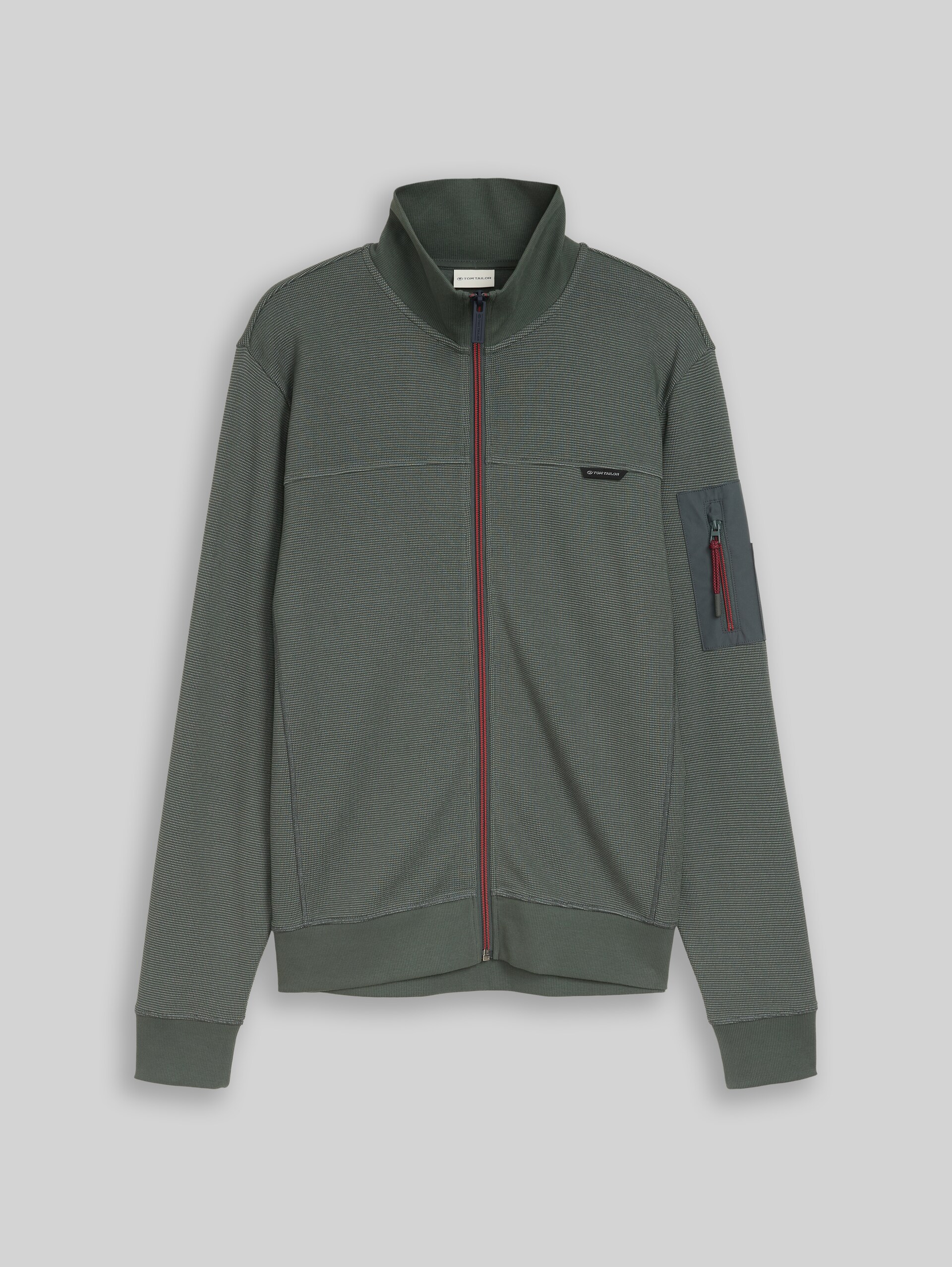 Sweatjacke mit Ärmeltasche - Darkest Olive - Vorder-Produkt-Ansicht