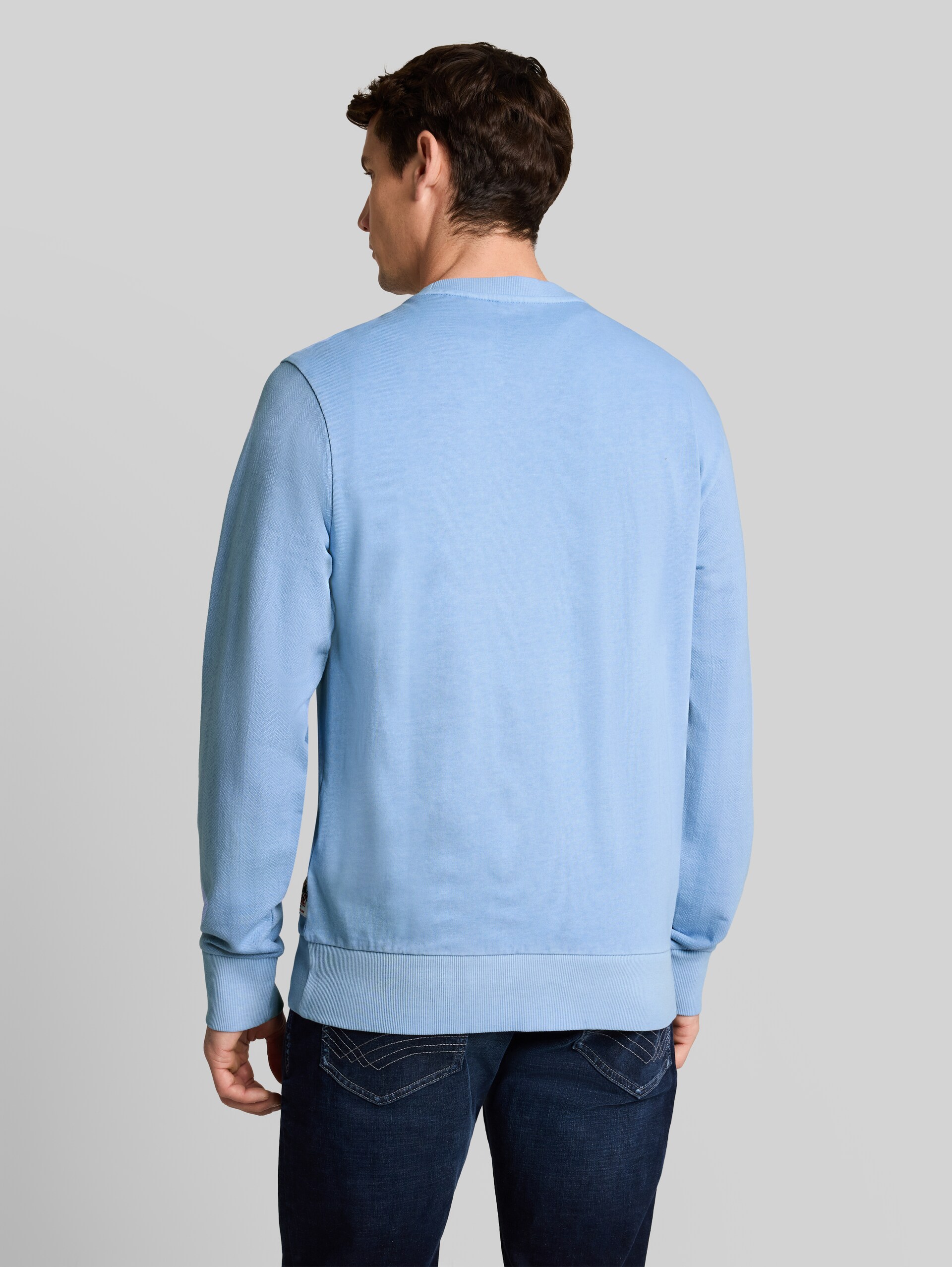 Sweatshirt met used-look - Pale Blue - Neklijn model-achteraanzicht