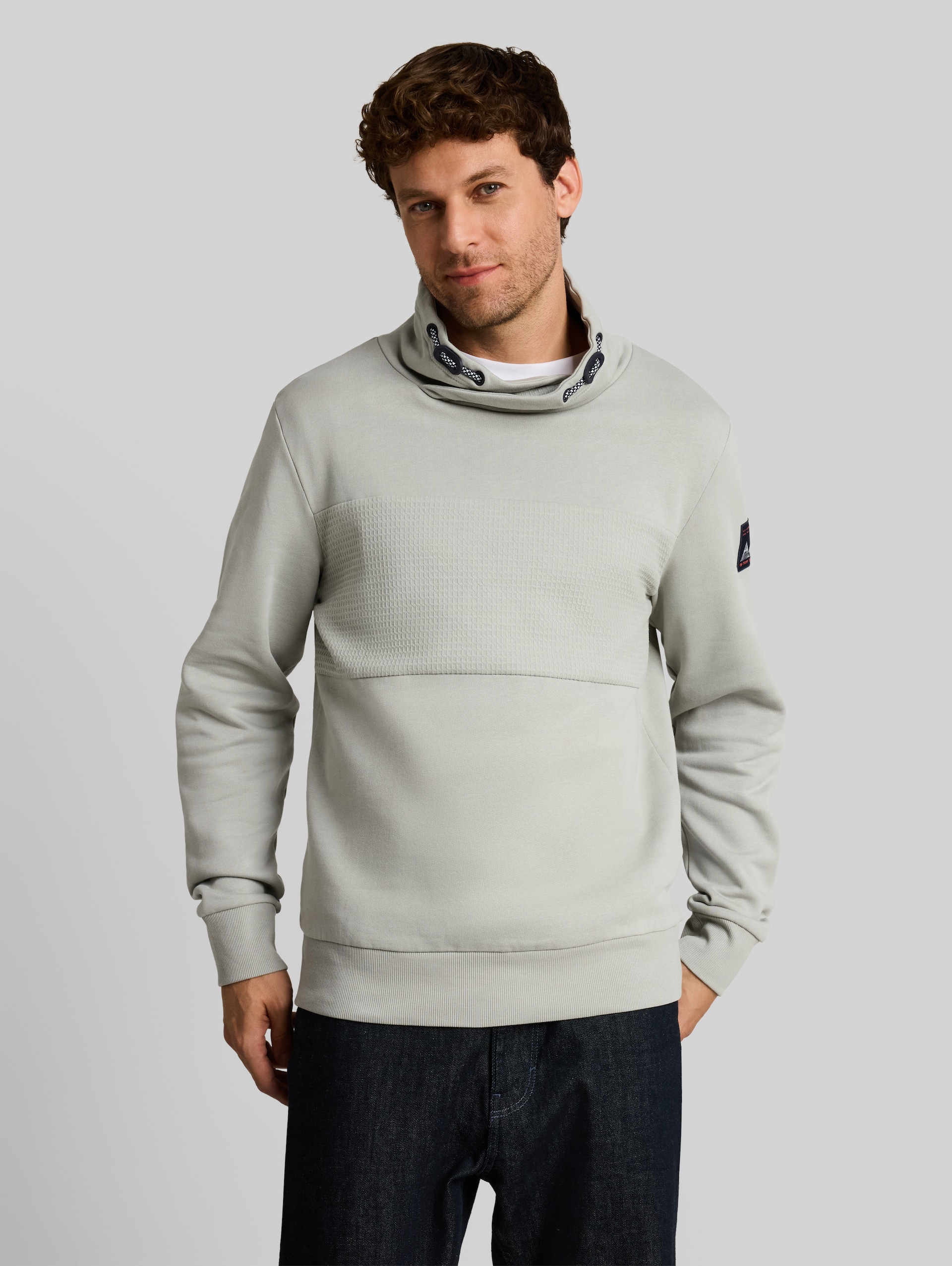 Snood-sweatshirt van katoen - iron mint - Nek model vooraanzicht