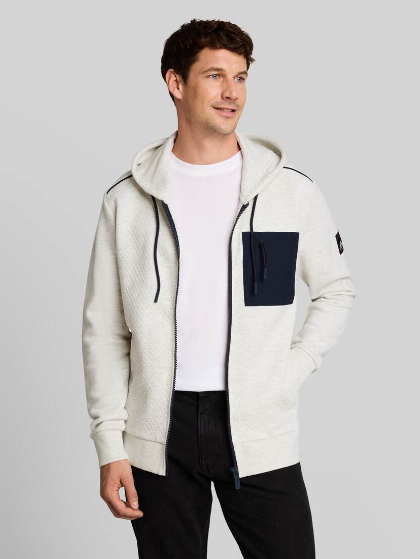 Hoodie-sweatjack met borstzak door Men, soft buttercream melange