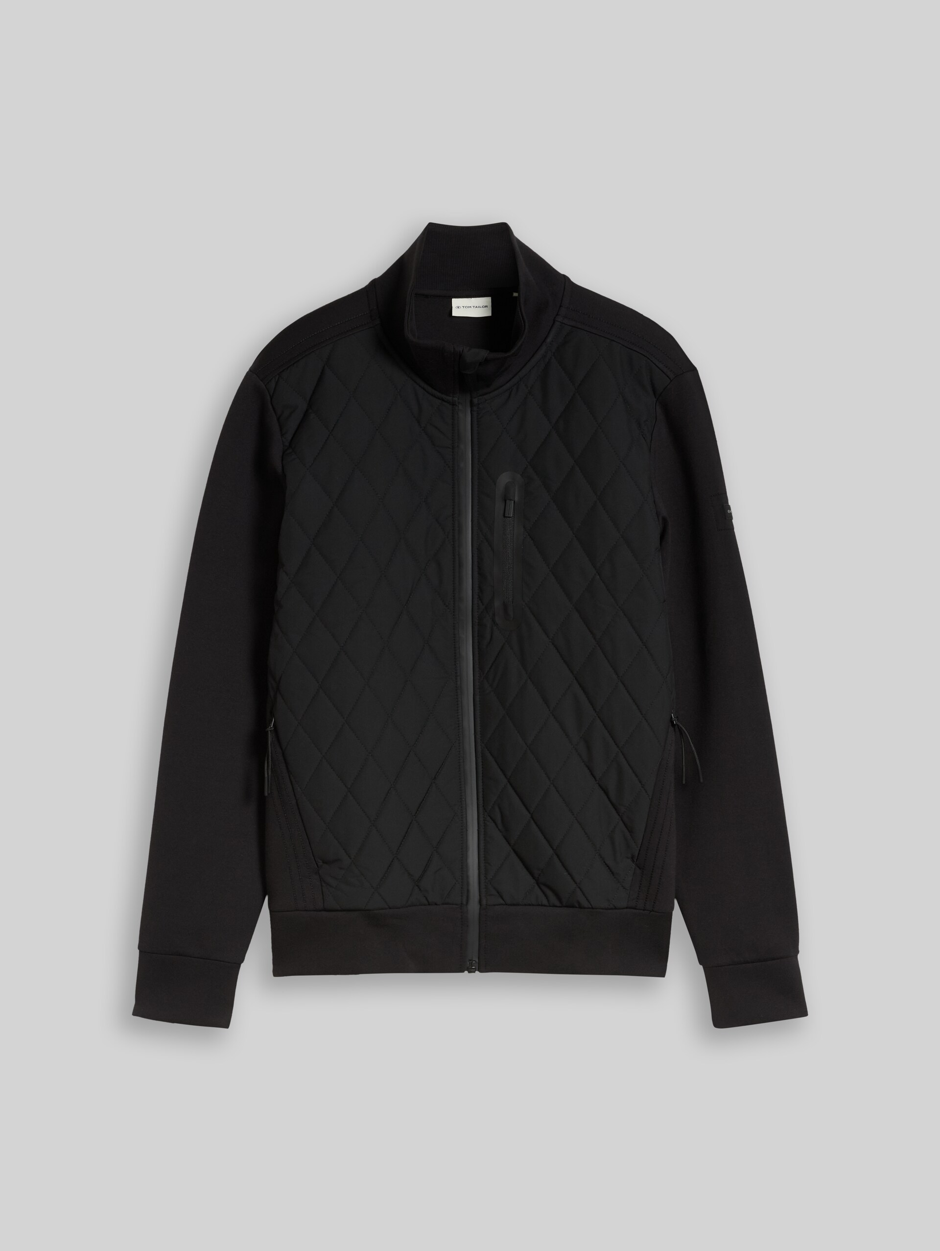 Hybrid Sweatjacke mit Stehkragen - Black - Vorder-Produkt-Ansicht