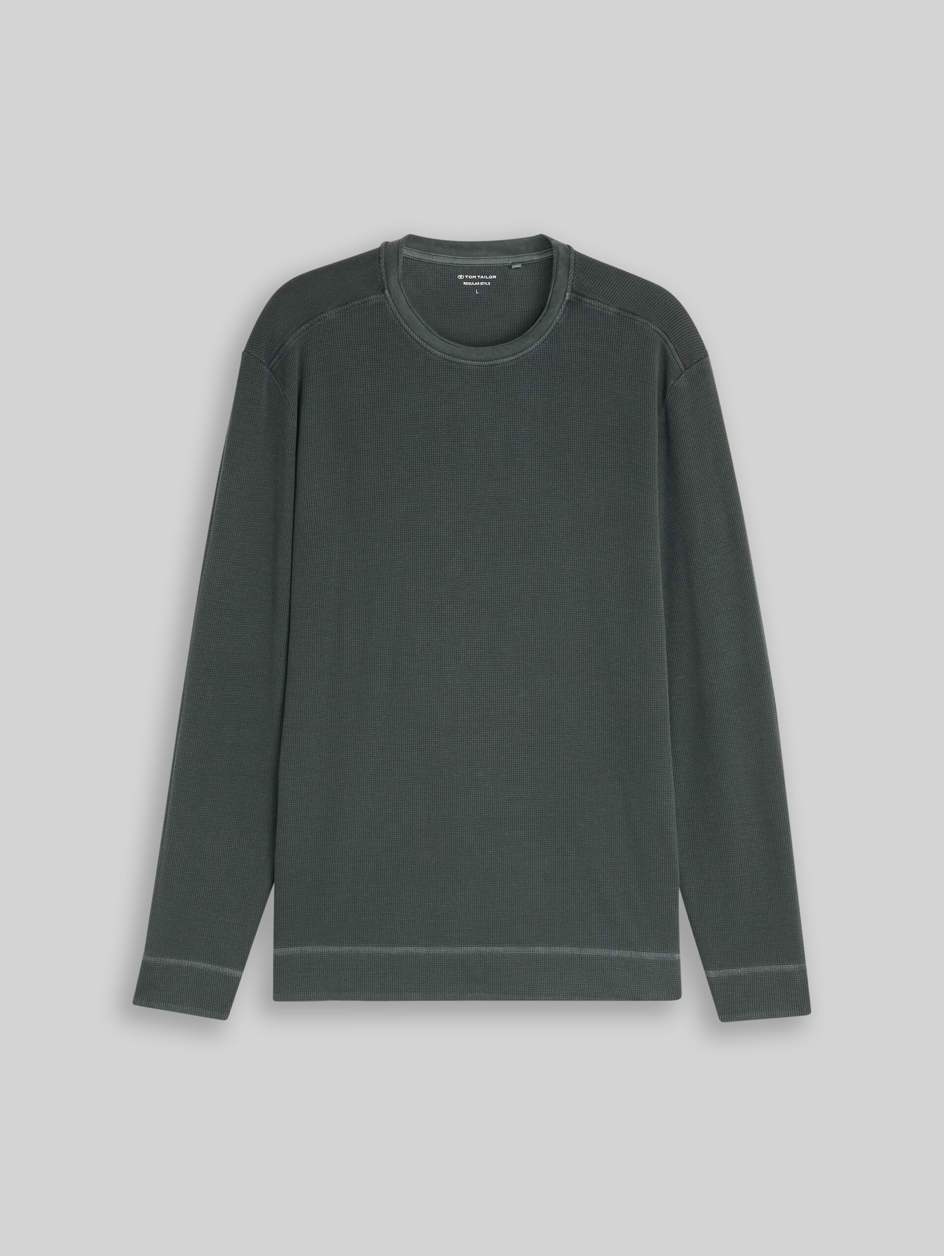 Langarmshirt im Used-Look - Darkest Olive - Vorder-Produkt-Ansicht