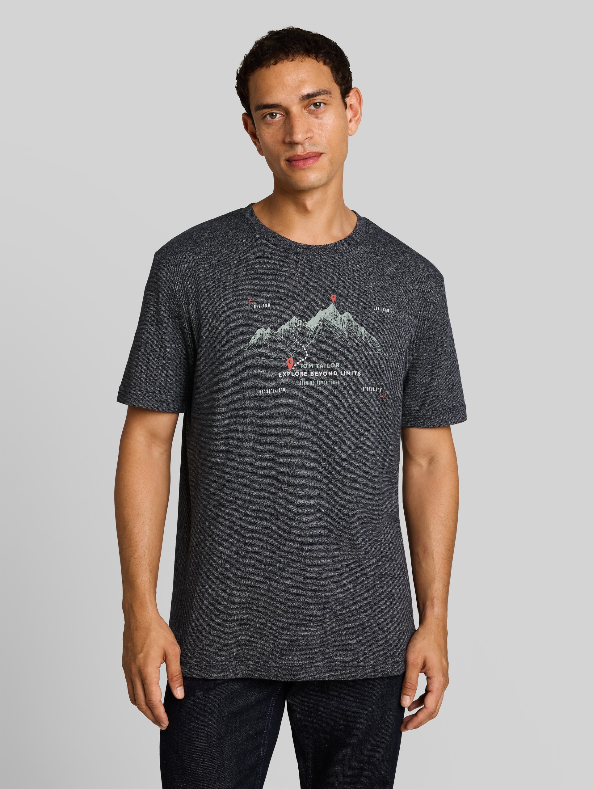 T-shirt met print - navy gardenia white injected - Nek model vooraanzicht