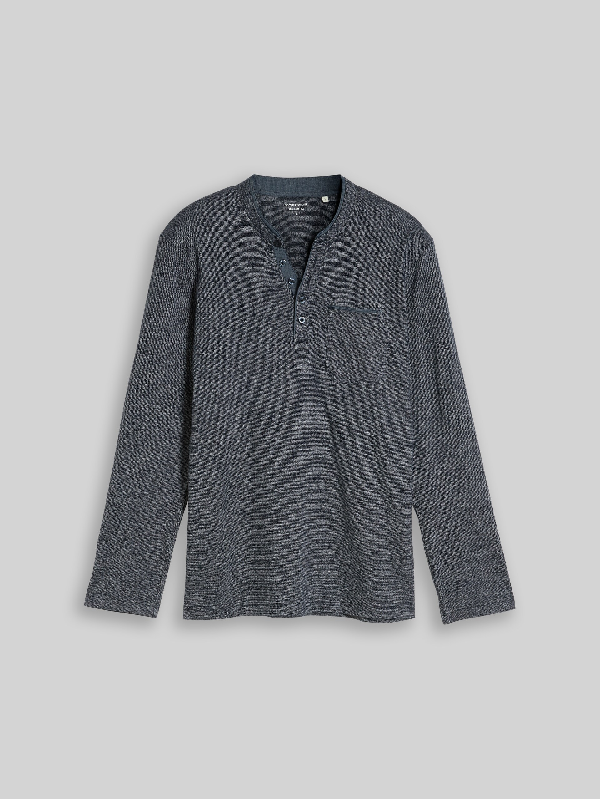 Serafino T-shirt met lange mouwen en borstzak - navy gardenia white injected - Product vooraanzicht