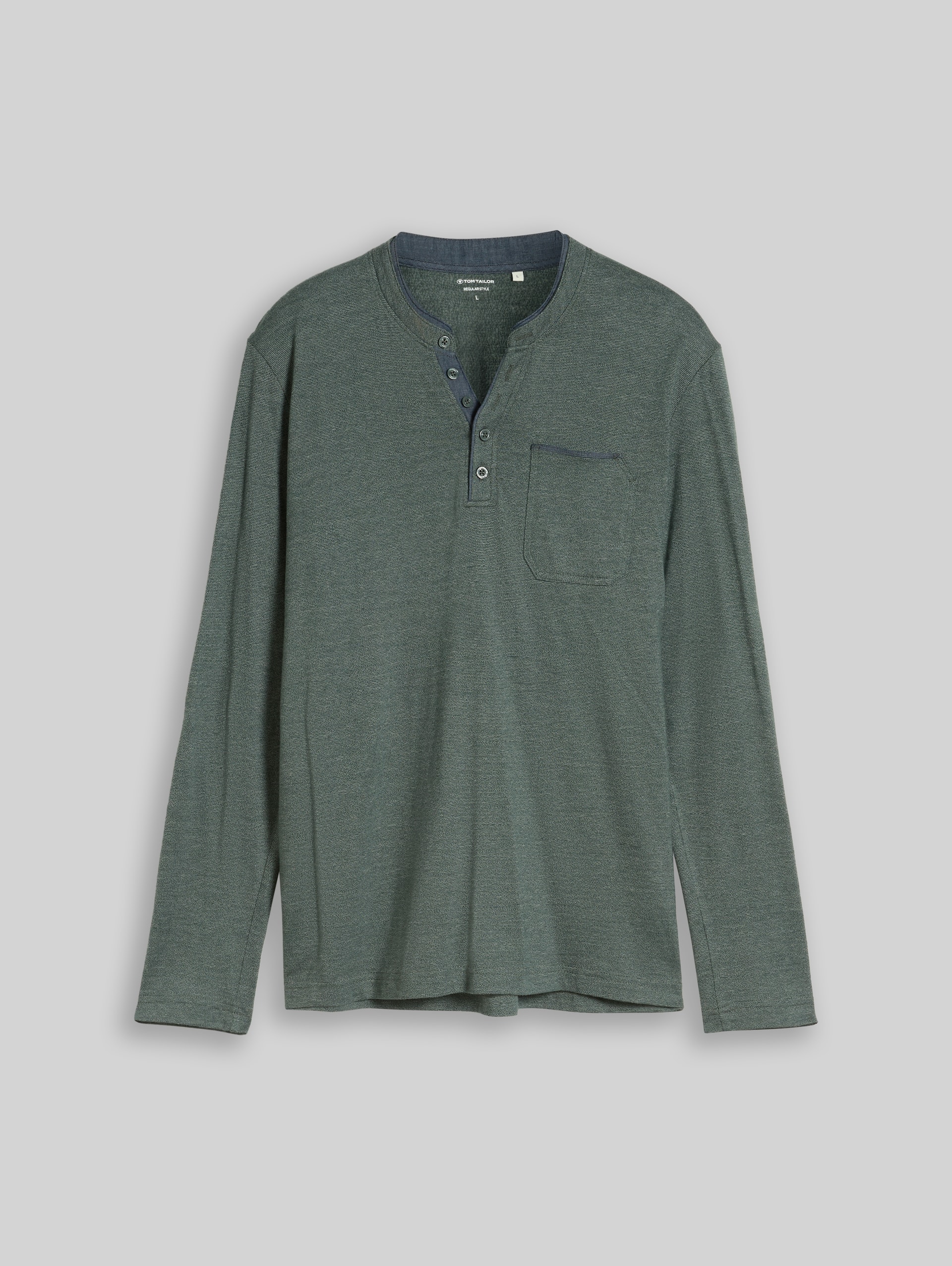 Serafino T-shirt met lange mouwen en borstzak - mint olive injected stripe - Product vooraanzicht