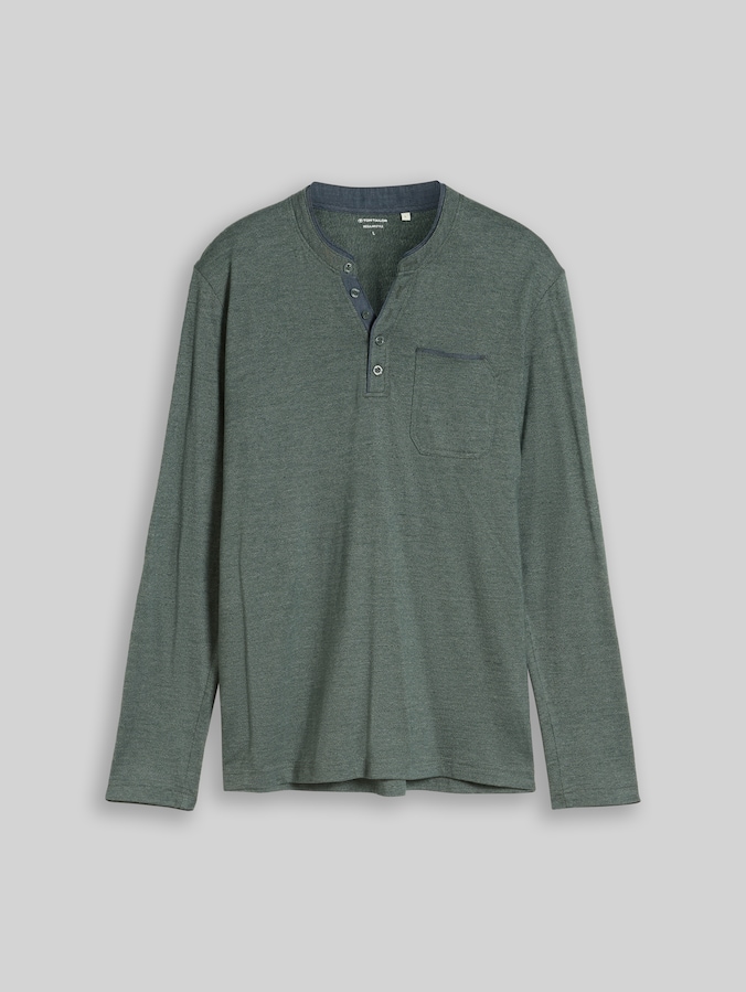 Serafino T-shirt met lange mouwen en borstzak door Men, mint olive injected stripe