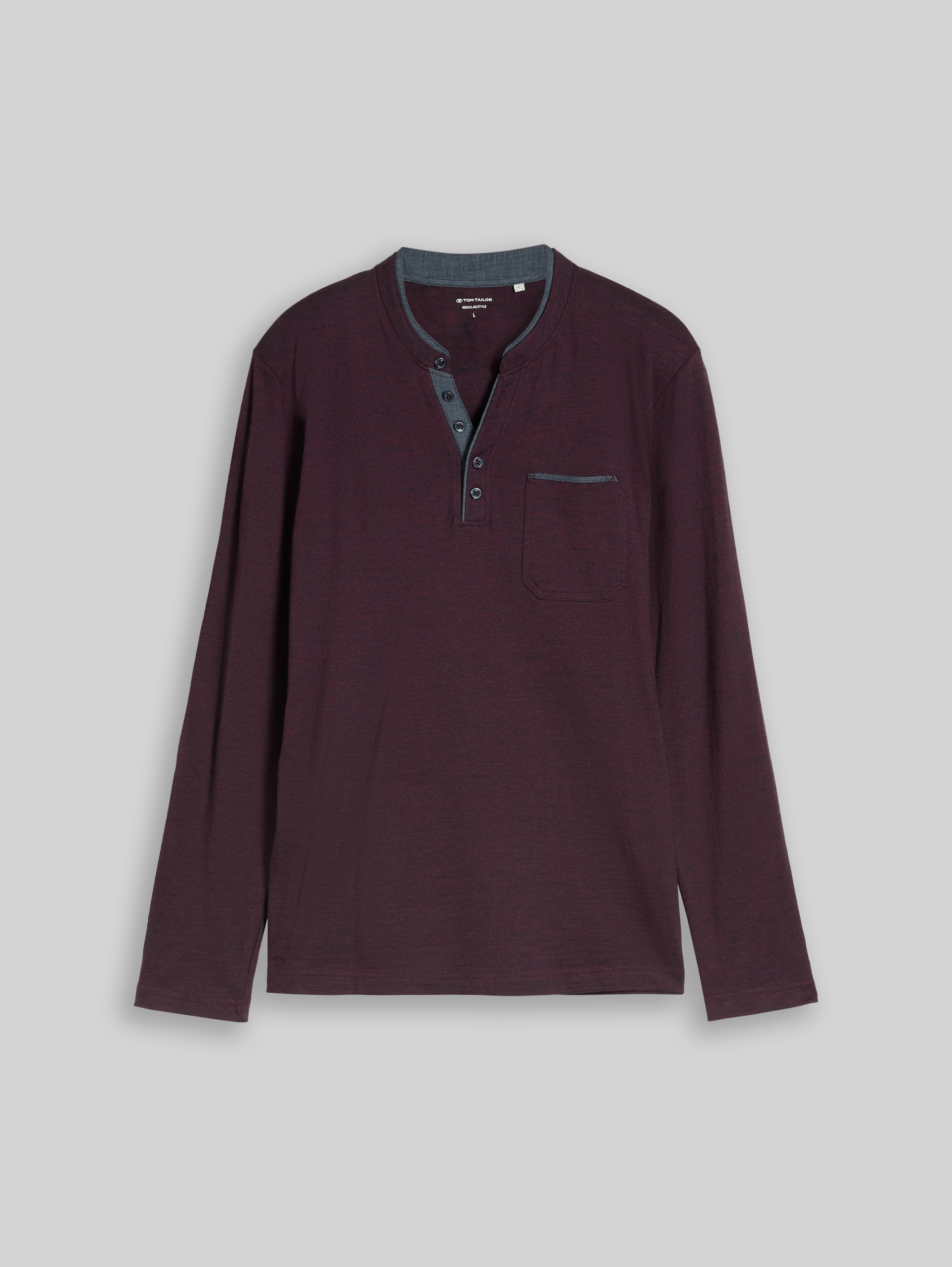 Serafino T-shirt met lange mouwen en borstzak - pear red navy injected stripe - Product vooraanzicht