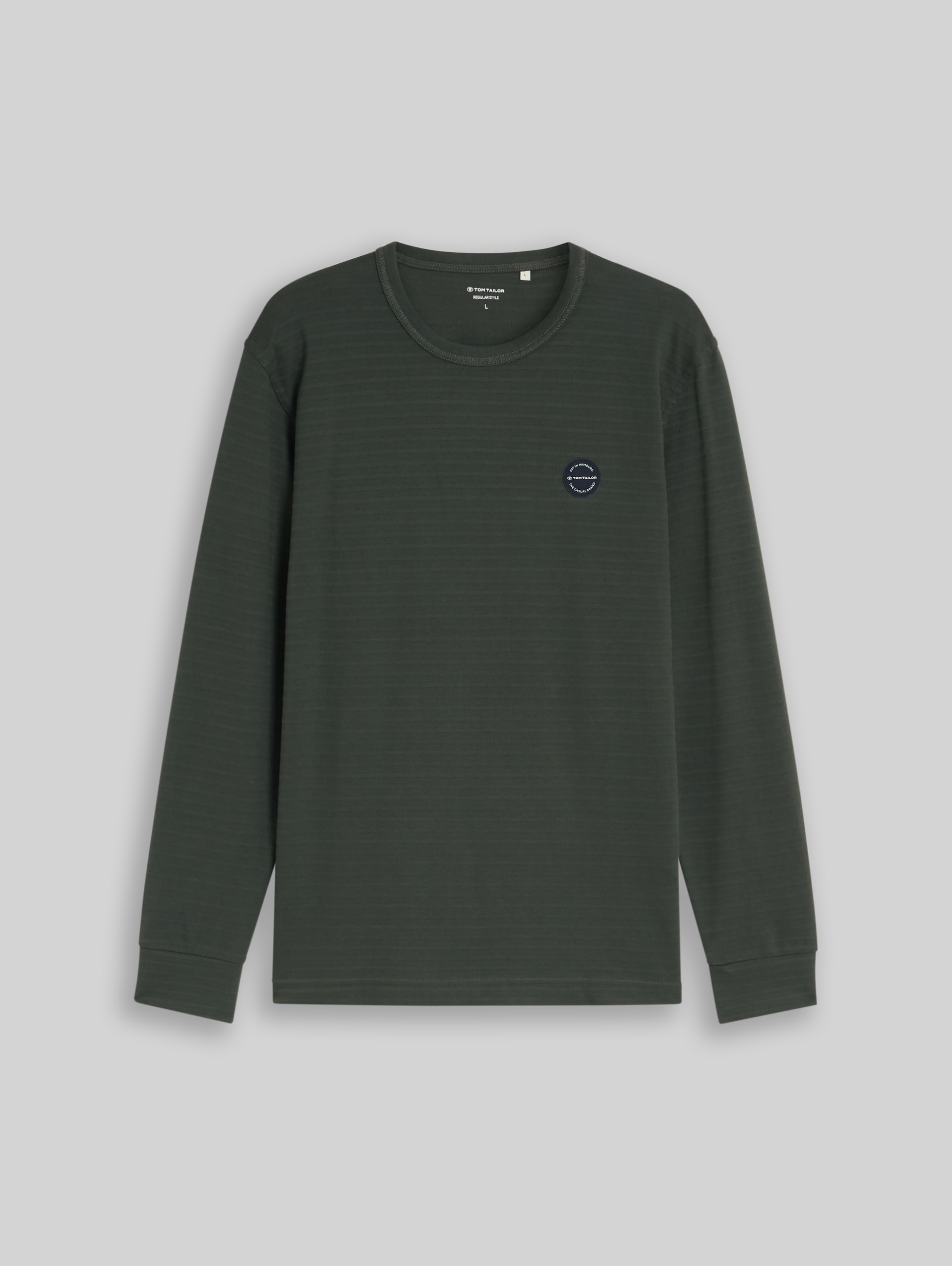 T-shirt met lange mouwen en logobadge - Darkest Olive - Product vooraanzicht
