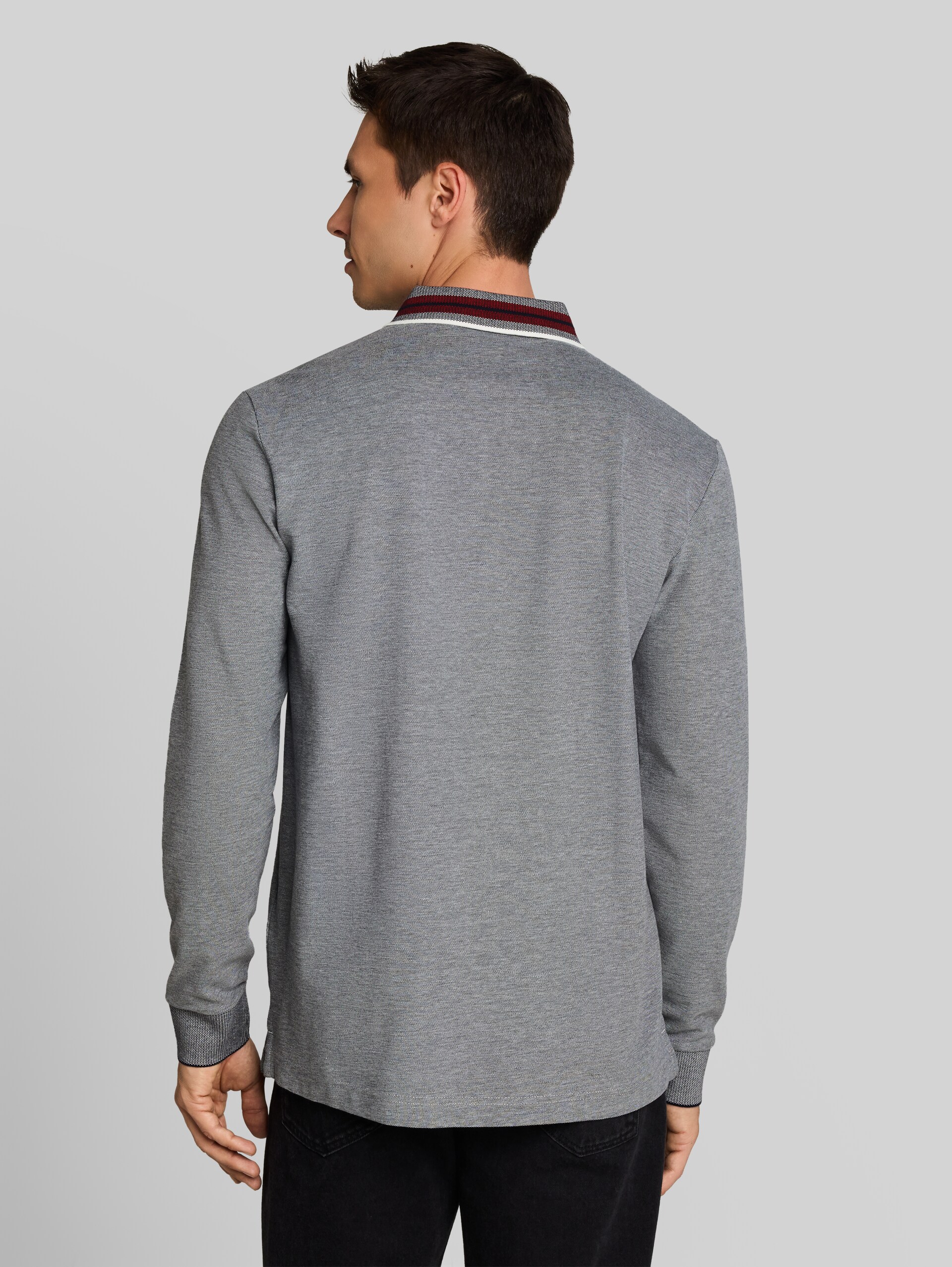 Piqué poloshirt met lange mouwen en logoprint - navy white two tone pique