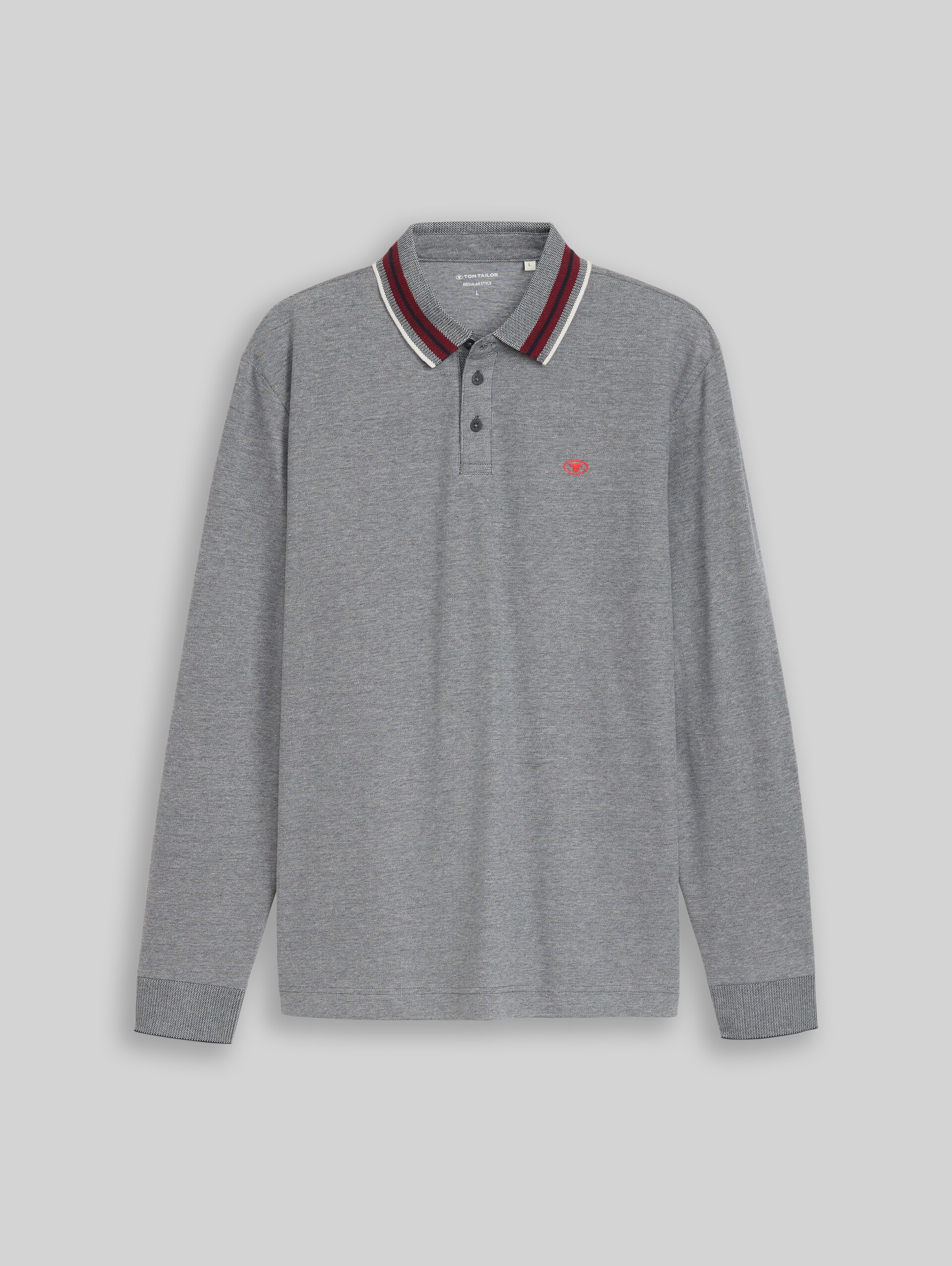 Piqué poloshirt met lange mouwen en logoprint - navy white two tone pique