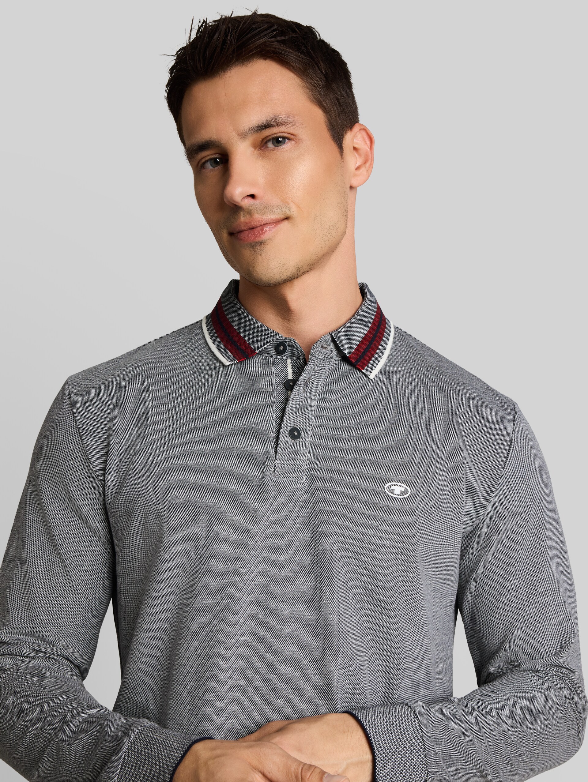 Piqué poloshirt met lange mouwen en logoprint - navy white two tone pique