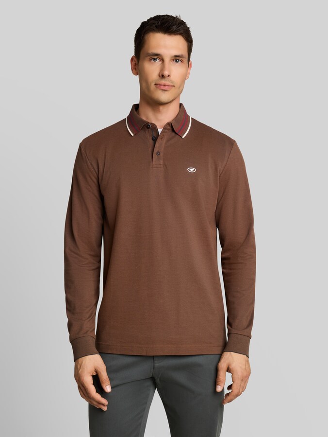 Langarm Piqué Poloshirt mit Logo-Print von Men, brown dark green two tone