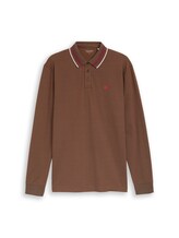 Geselecteerd, Piqué poloshirt met lange mouwen en logoprint door Tom Tailor, bruin