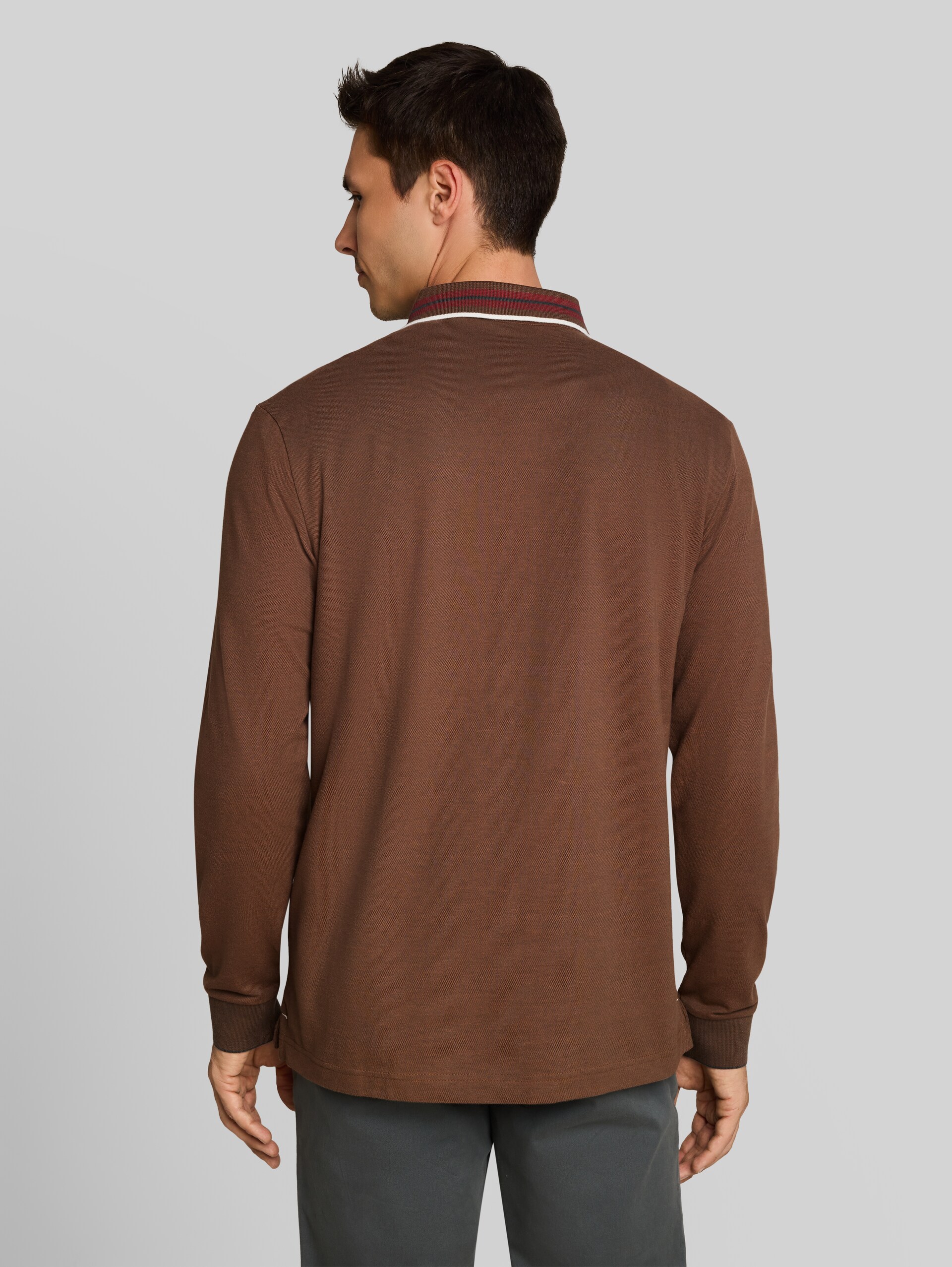 Piqué poloshirt met lange mouwen en logoprint - brown dark green two tone