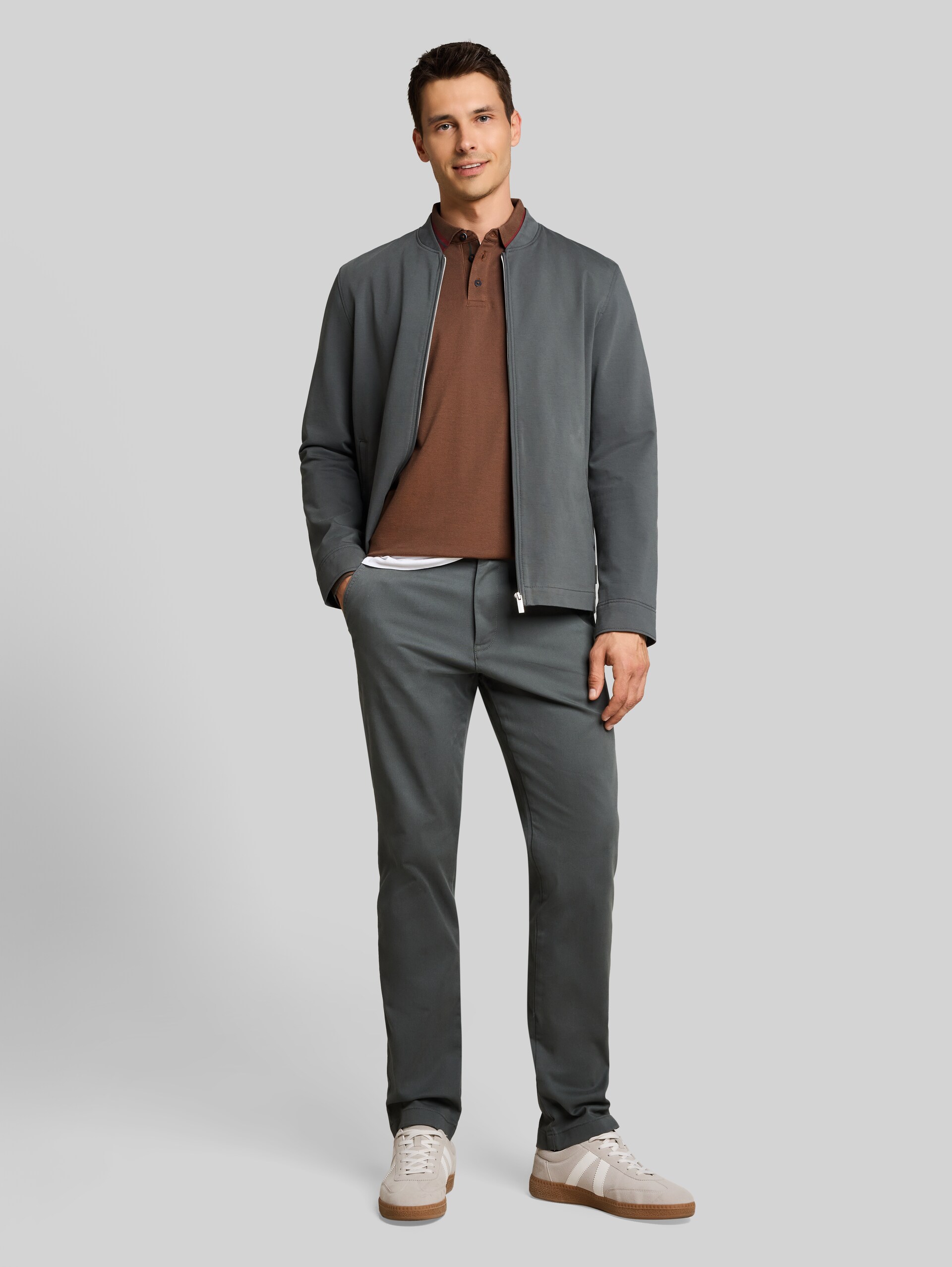 Piqué poloshirt met lange mouwen en logoprint - brown dark green two tone