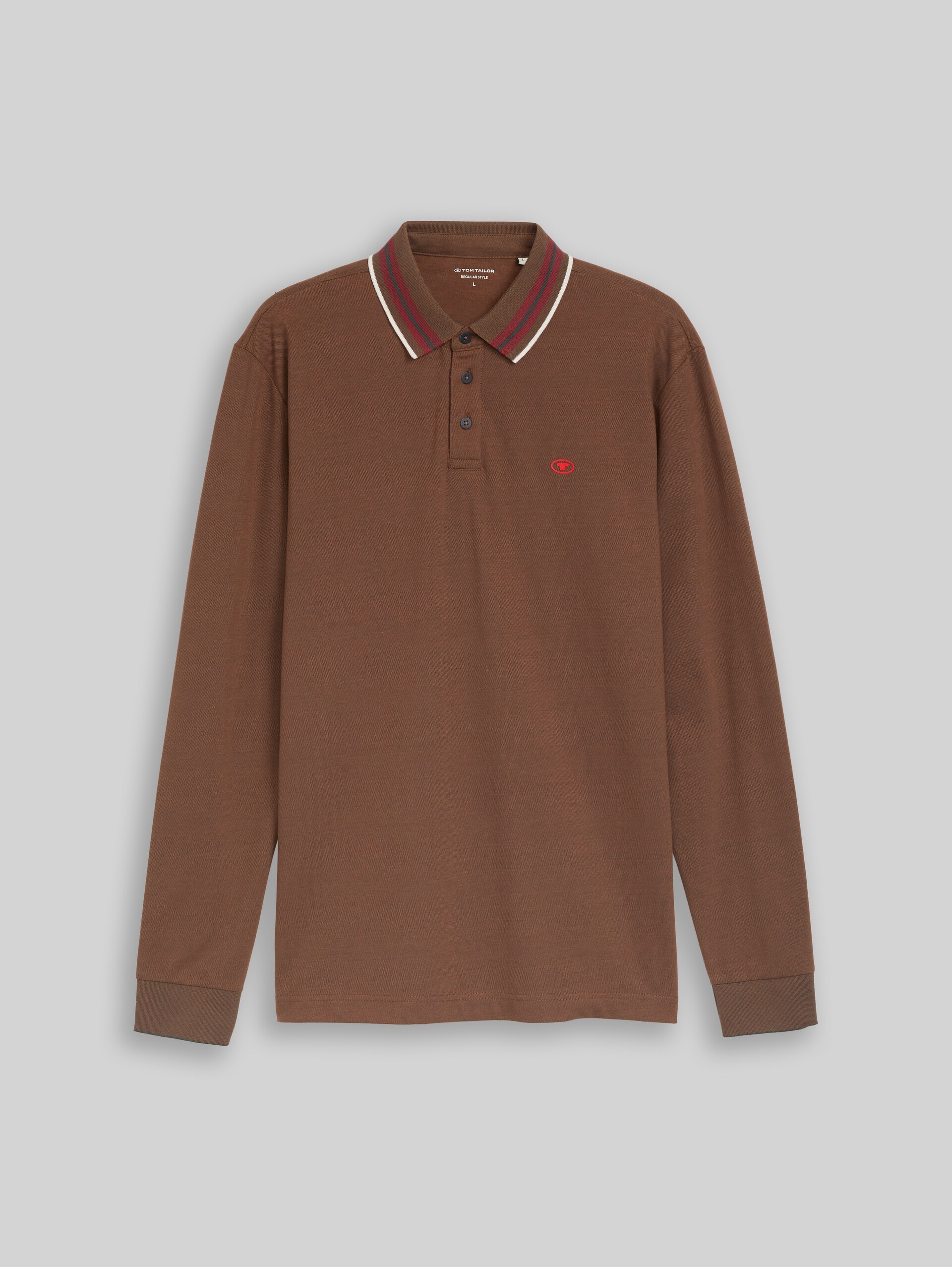 Piqué poloshirt met lange mouwen en logoprint - brown dark green two tone