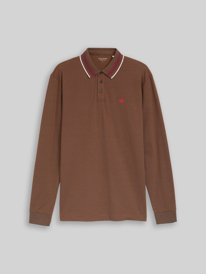 Langarm Piqué Poloshirt mit Logo-Print von Men, brown dark green two tone