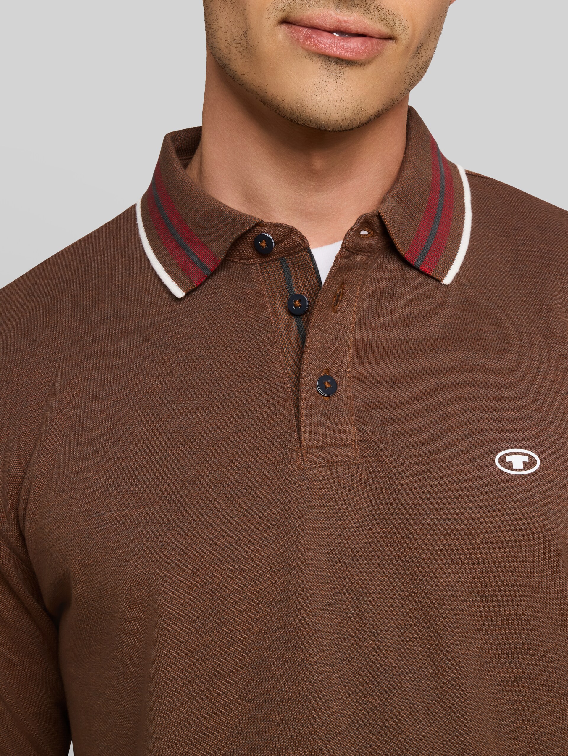 Piqué poloshirt met lange mouwen en logoprint - brown dark green two tone