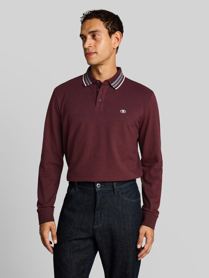 Langarm Piqué Poloshirt mit Logo-Print von Men, pear red navy two tone