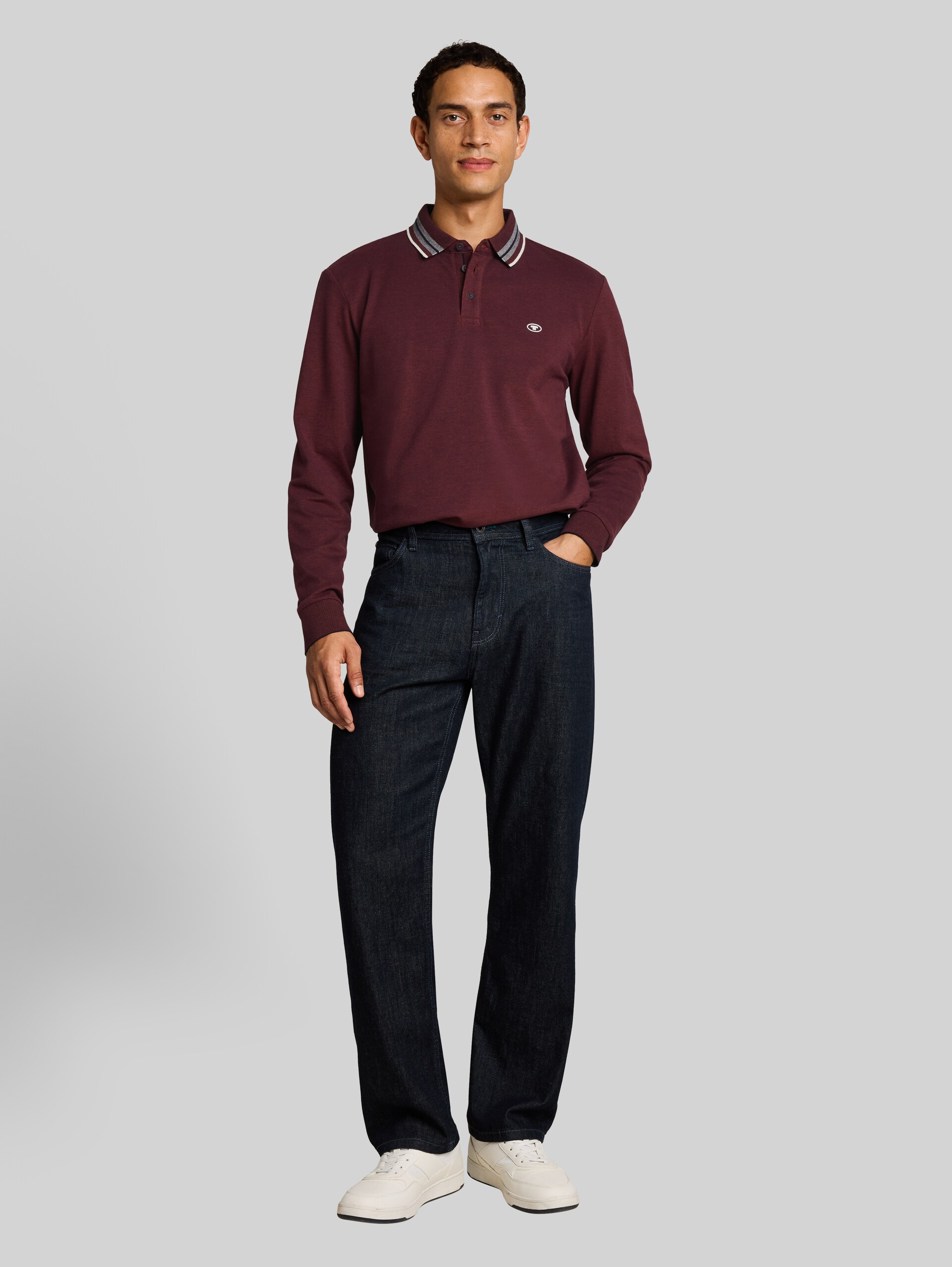 Piqué poloshirt met lange mouwen en logoprint - pear red navy two tone