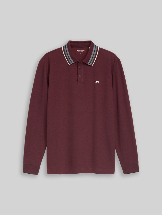 Langarm Piqué Poloshirt mit Logo-Print von Men, pear red navy two tone
