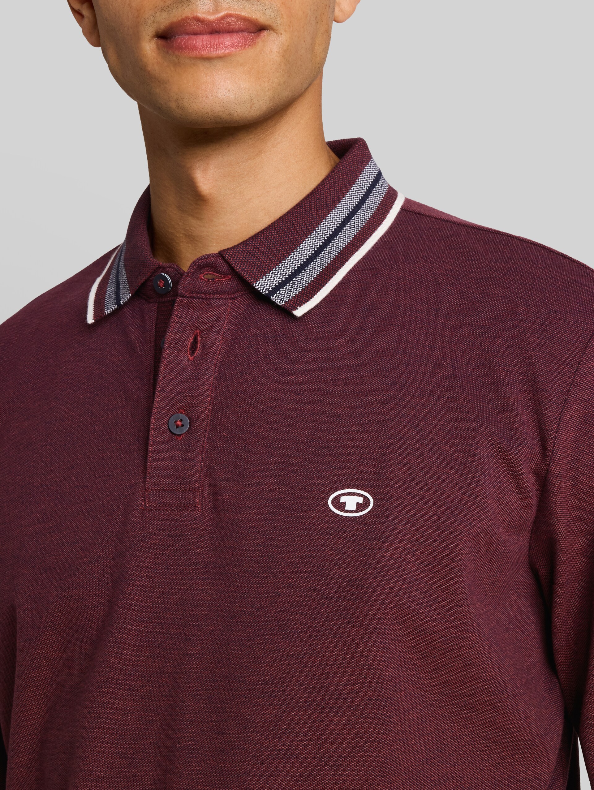 Piqué poloshirt met lange mouwen en logoprint - pear red navy two tone