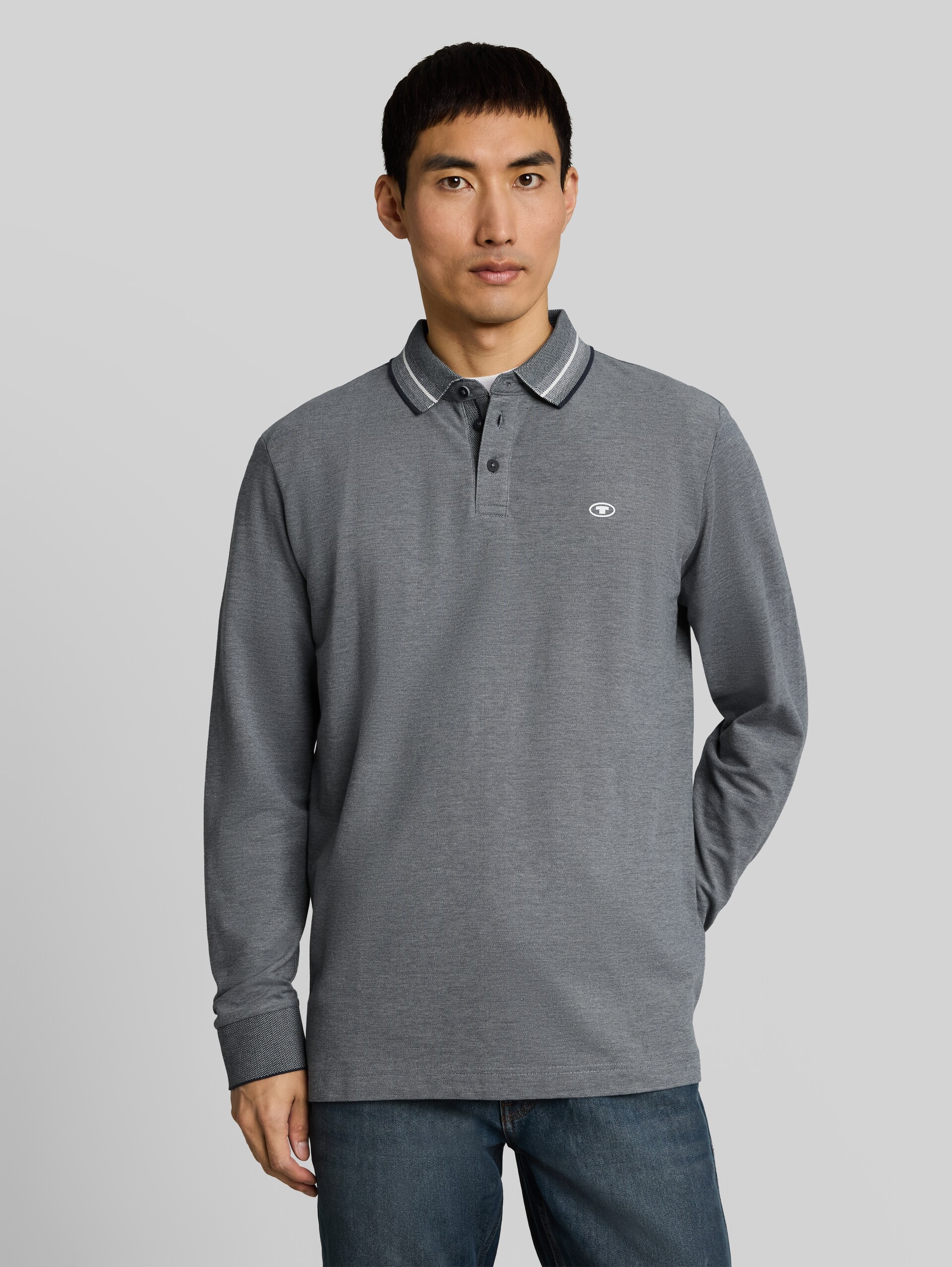 Langarm Piqué Poloshirt mit Logo-Print - indigo blue mint two tone
