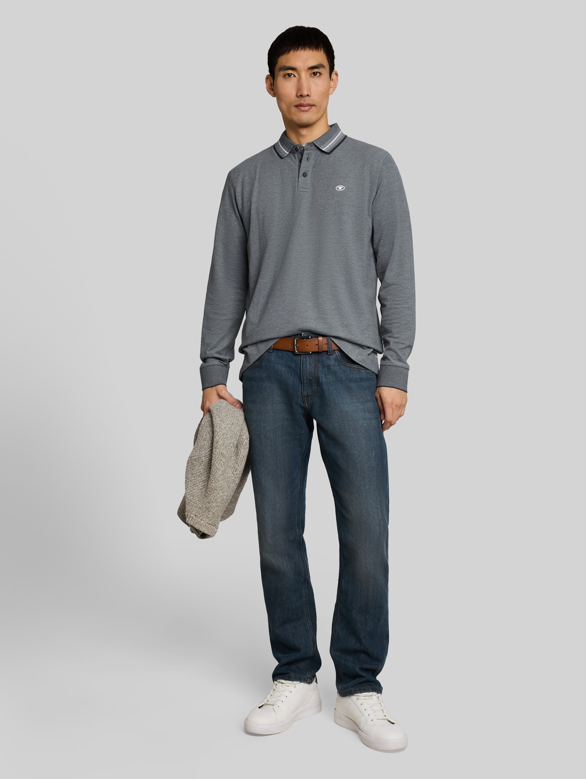 Langarm Piqué Poloshirt mit Logo-Print - indigo blue mint two tone