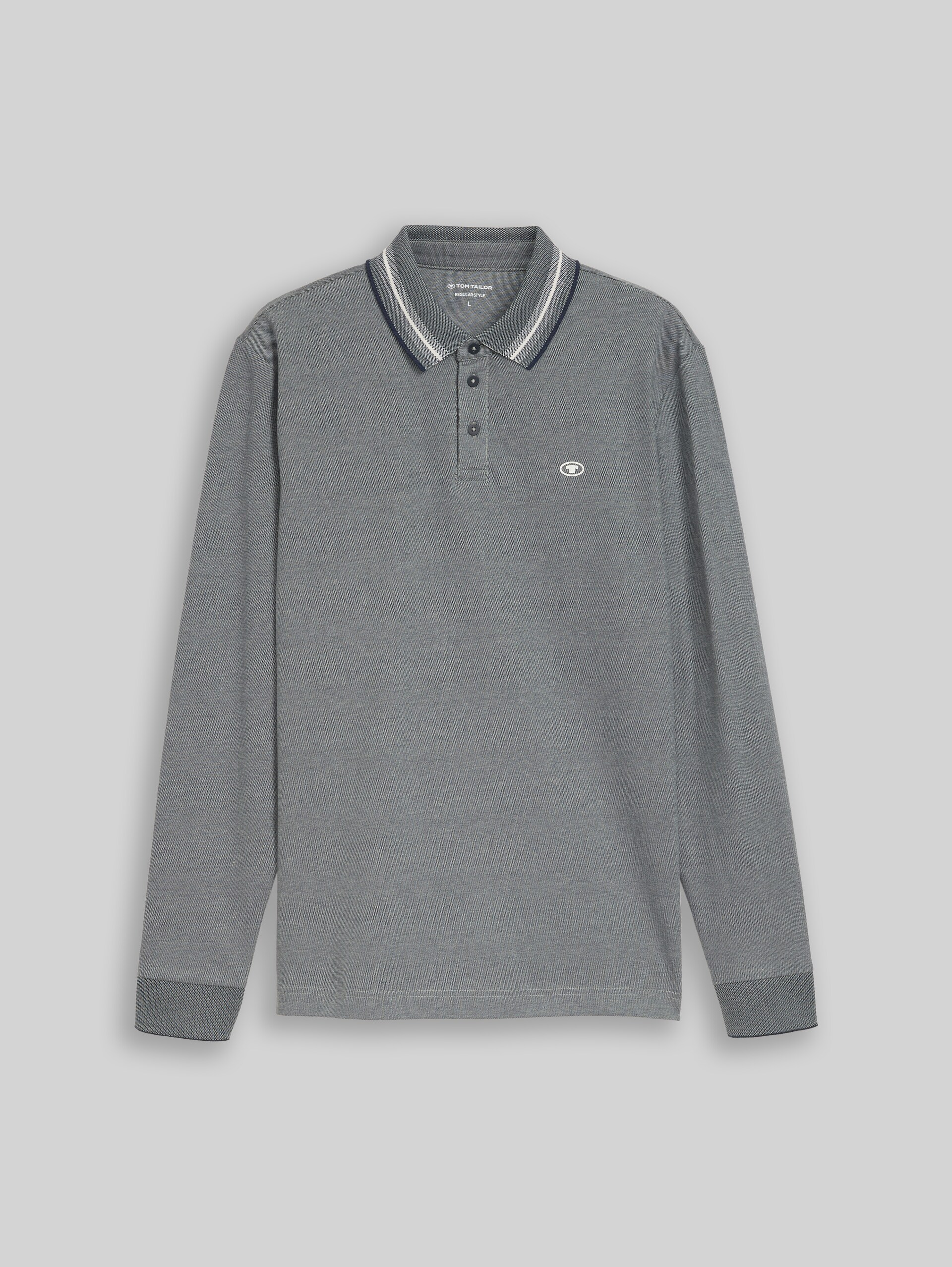 Langarm Piqué Poloshirt mit Logo-Print - indigo blue mint two tone