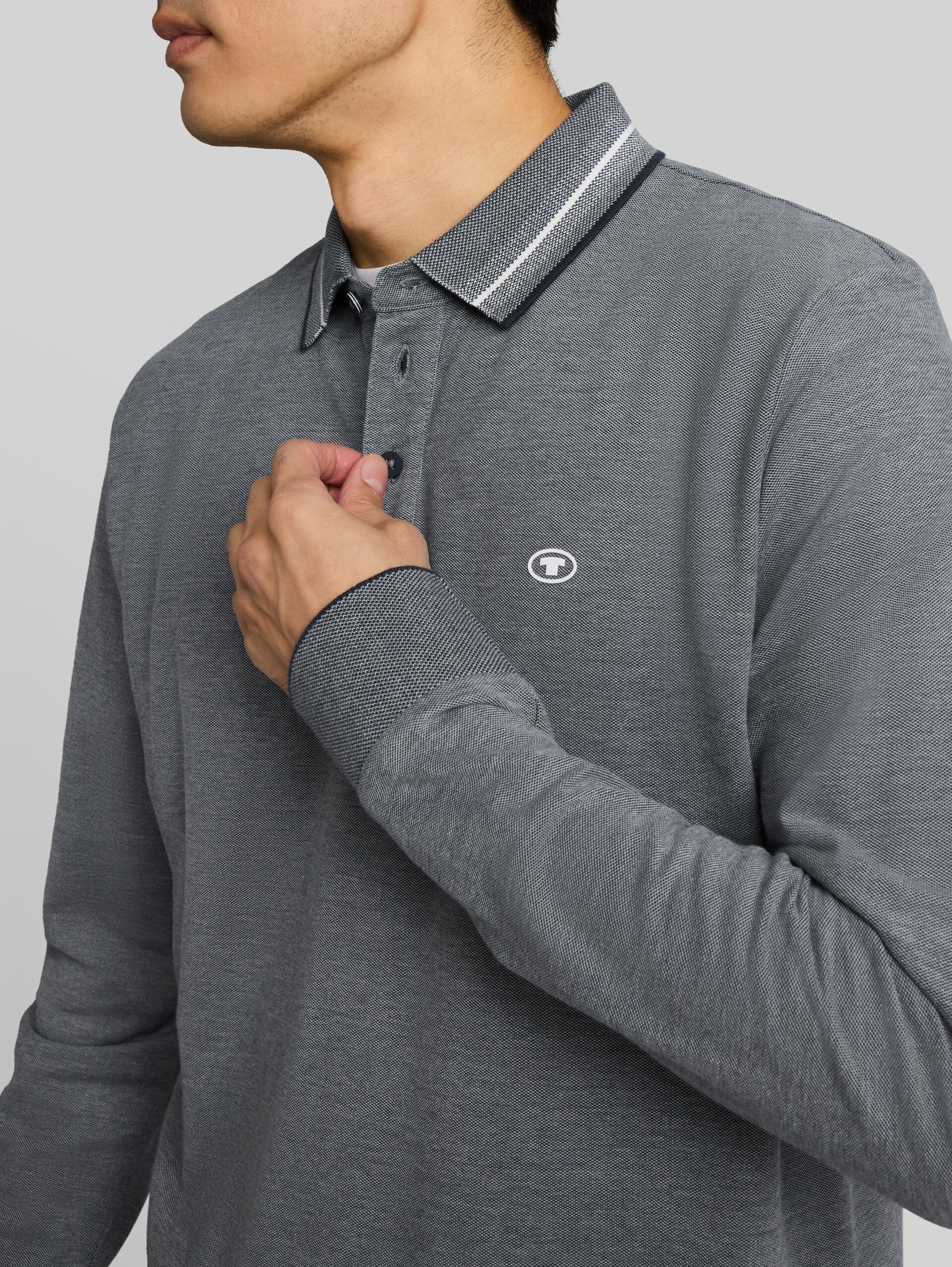 Langarm Piqué Poloshirt mit Logo-Print - indigo blue mint two tone