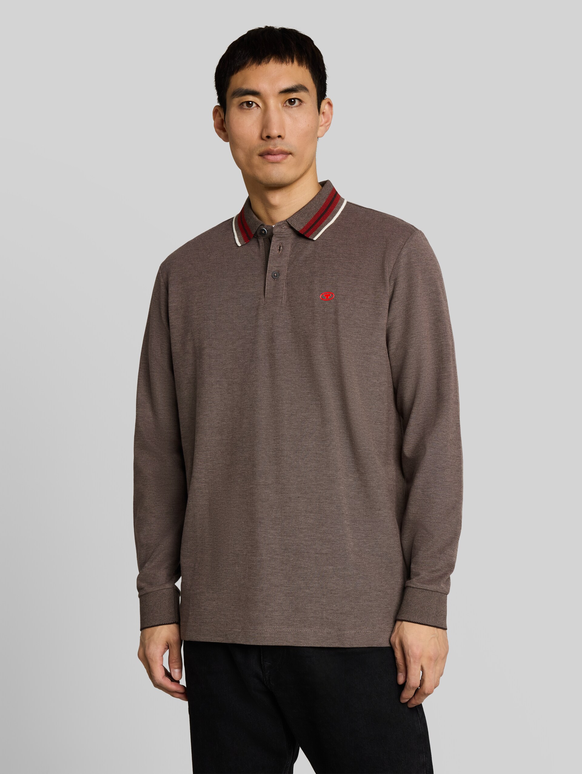 Piqué-poloshirt met lange mouwen en logo-print - chocolate brown taupe two tone