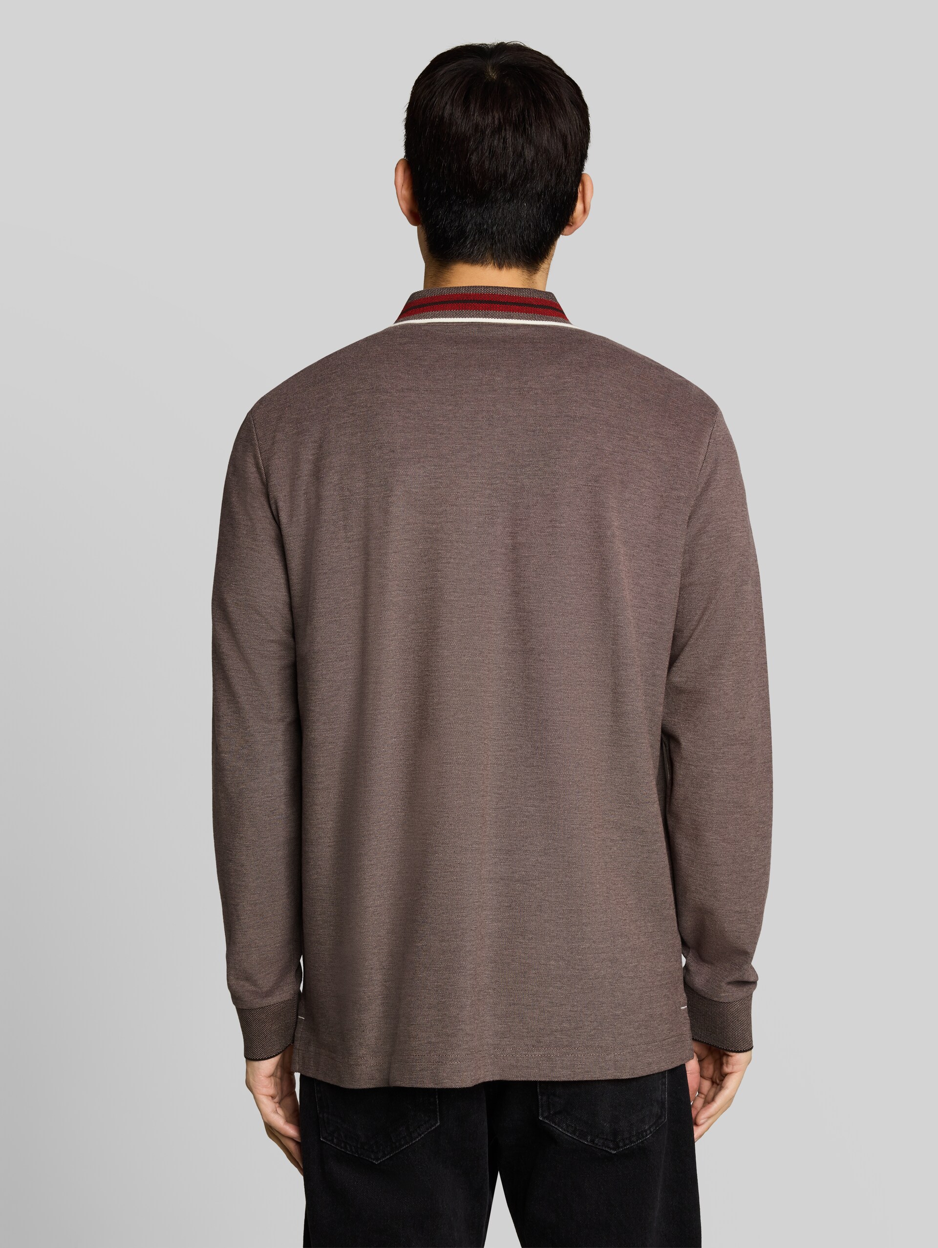 Piqué-poloshirt met lange mouwen en logo-print - chocolate brown taupe two tone