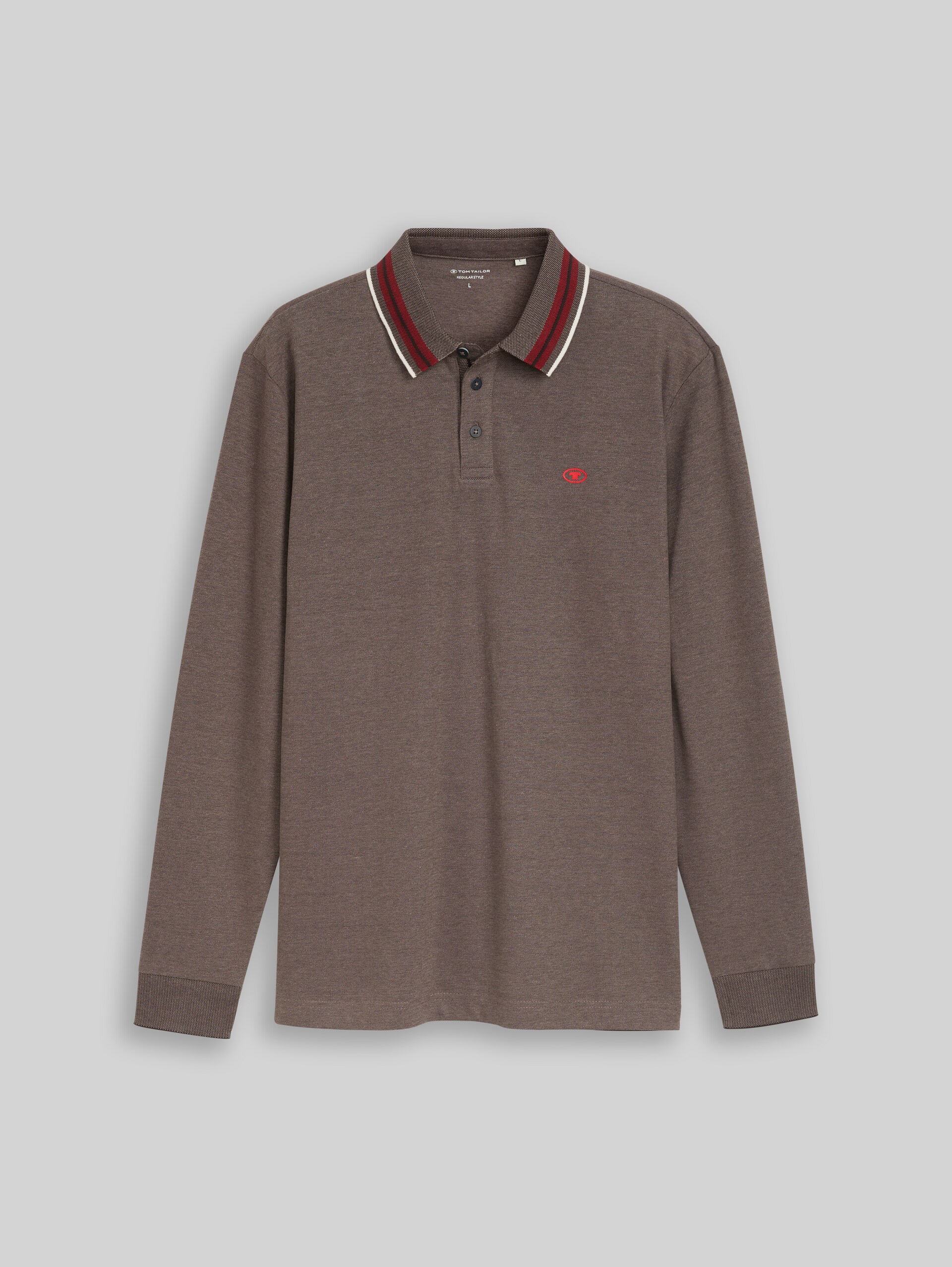 Piqué-poloshirt met lange mouwen en logo-print - chocolate brown taupe two tone