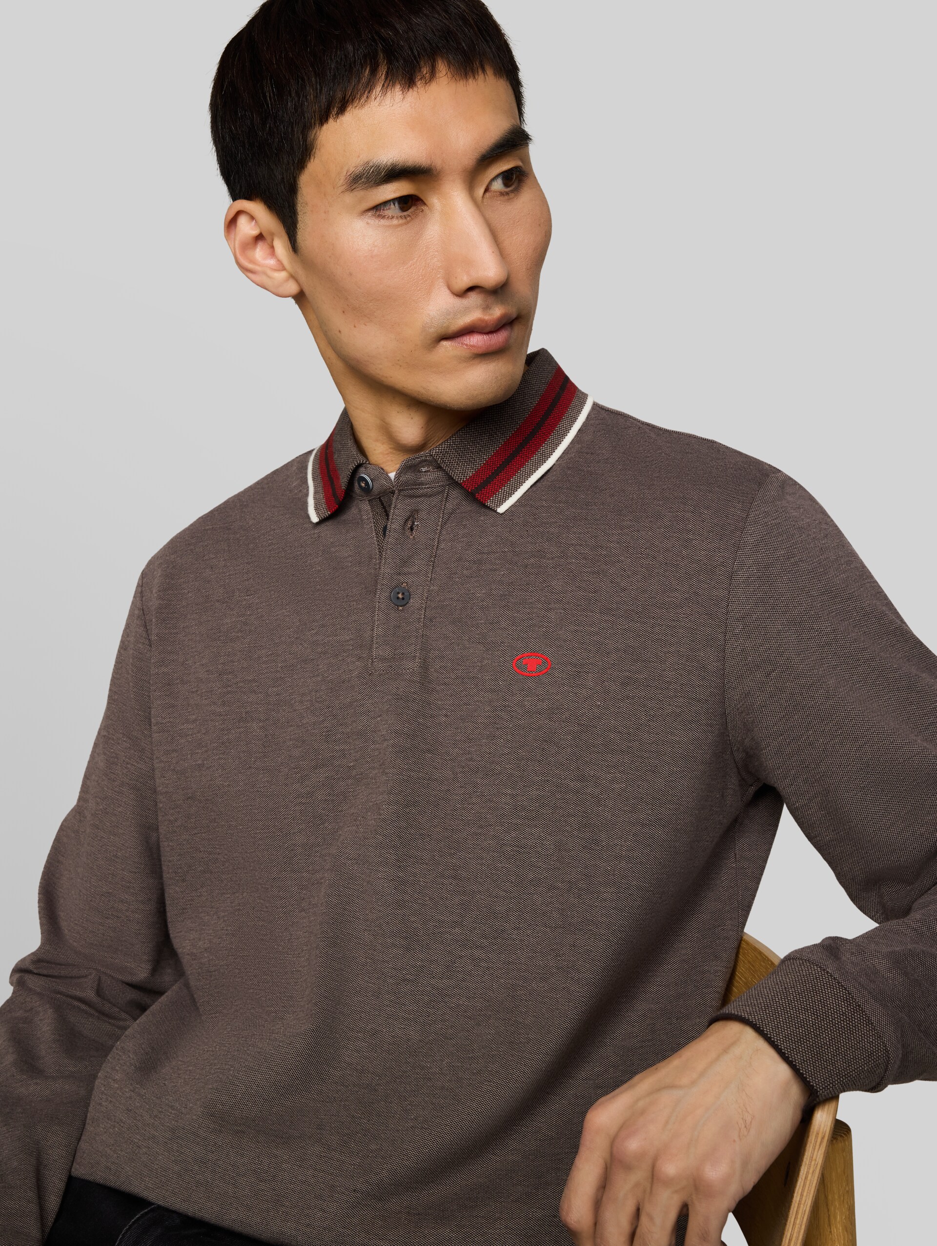 Piqué-poloshirt met lange mouwen en logo-print - chocolate brown taupe two tone