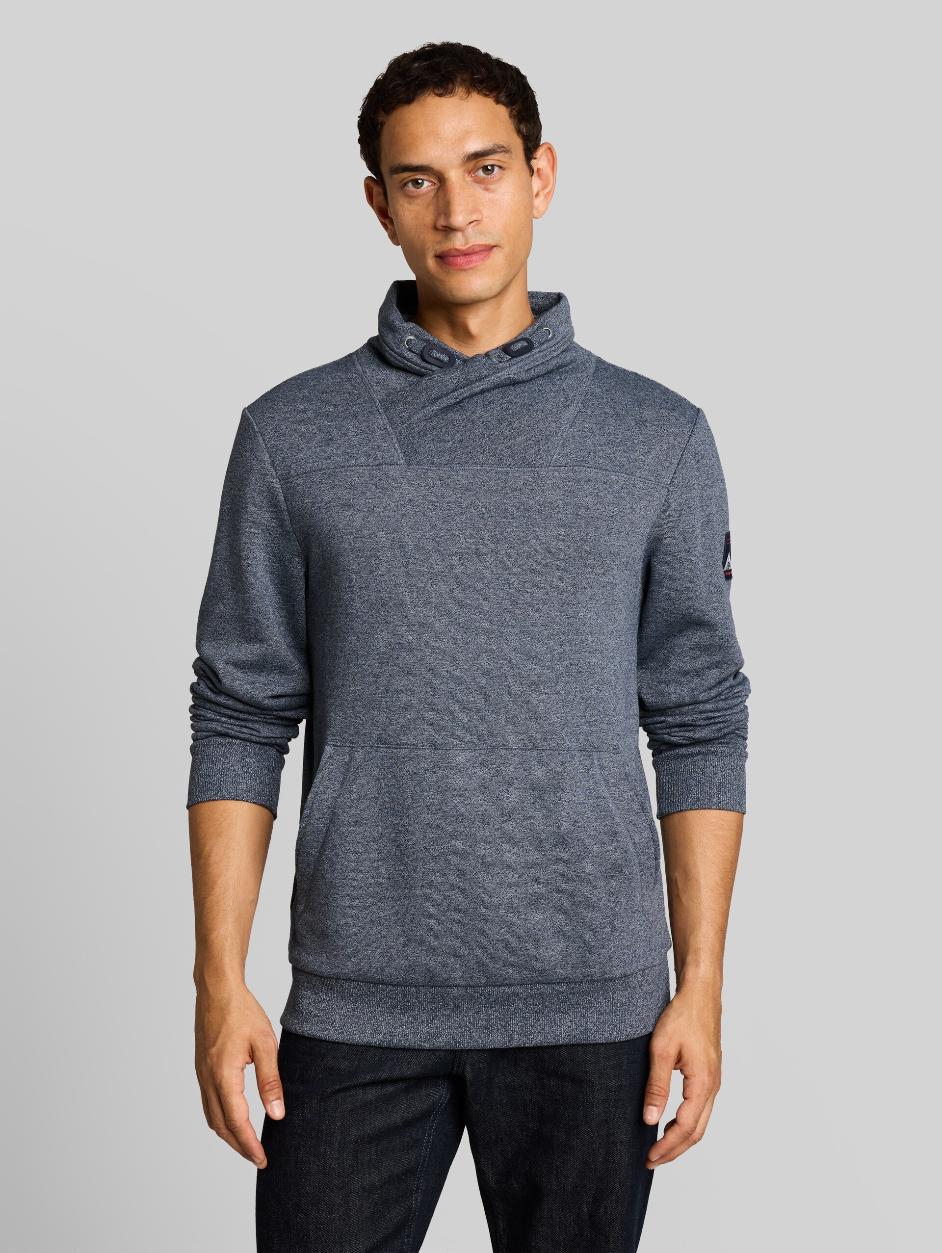 Sweat à col snood effet chiné - navy grindle structure - Découpe Vue de face du modèle