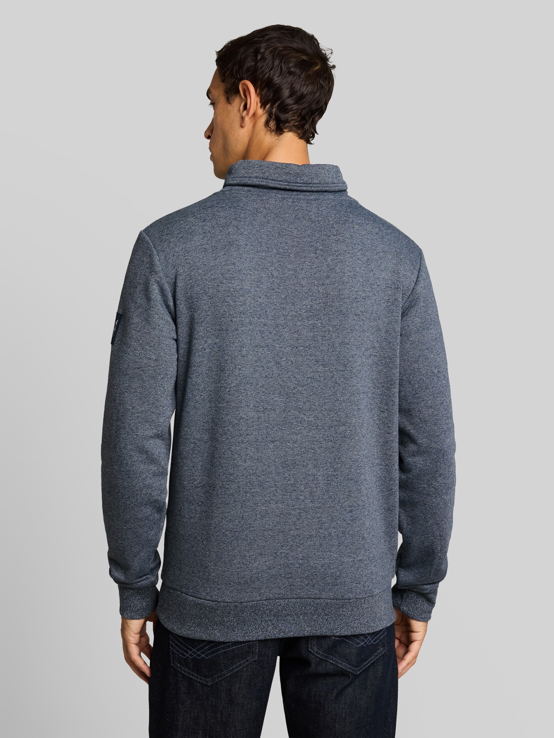 Sweat à col snood effet chiné - navy grindle structure - Découpe Vue arrière du modèle