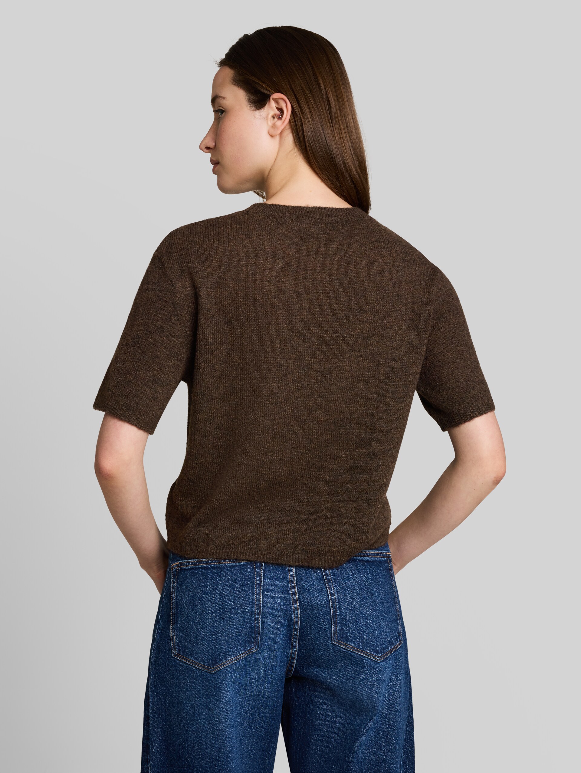 Lichtgewicht gebreide trui met alpaca-aandeel - cool dark brown melange