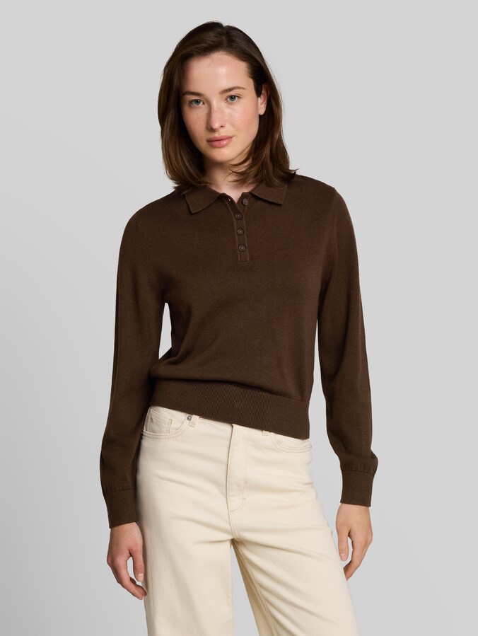 Strickpullover mit Polokragen von Denim Female, cool dark brown