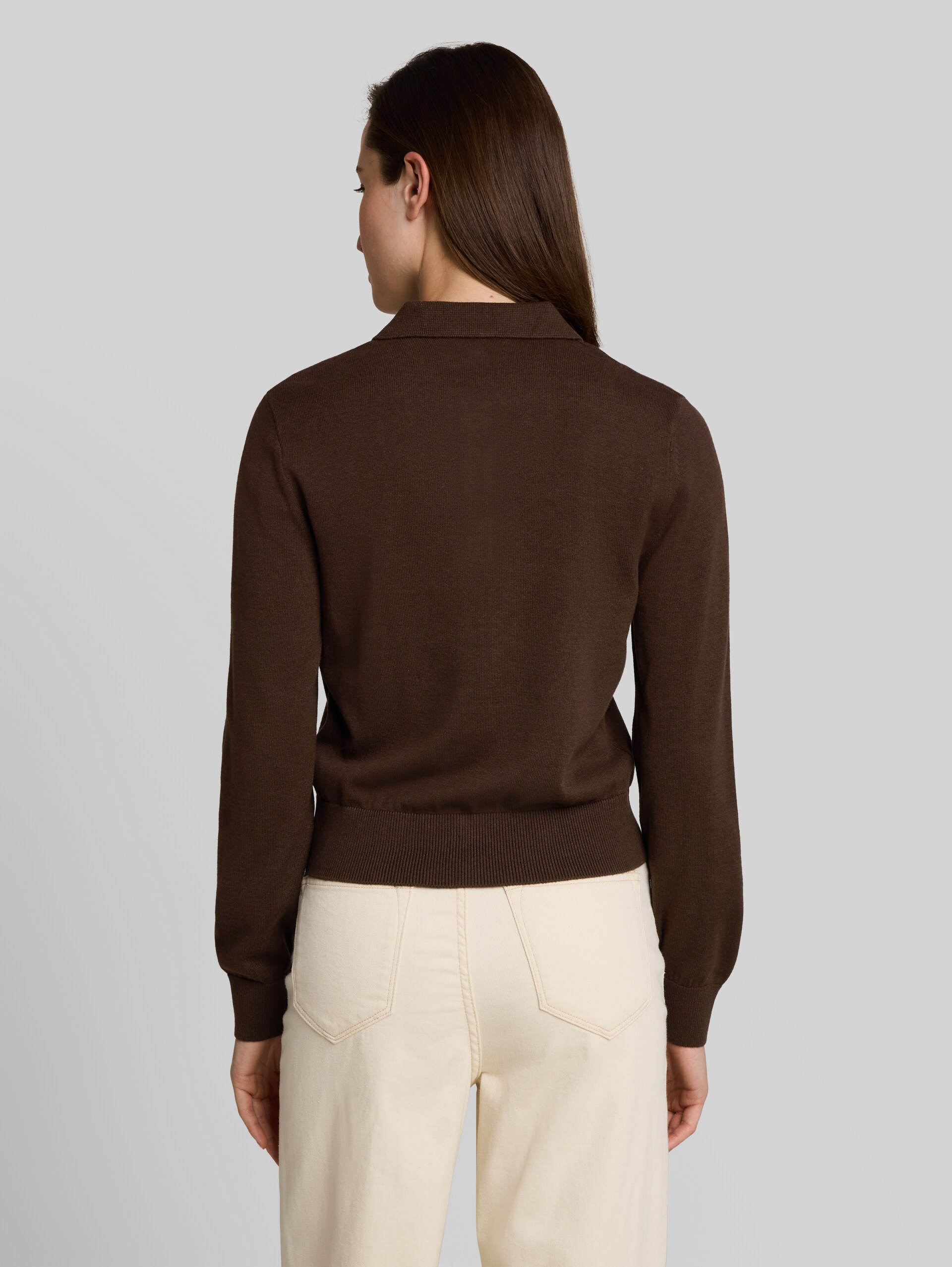 Strickpullover mit Polokragen - cool dark brown