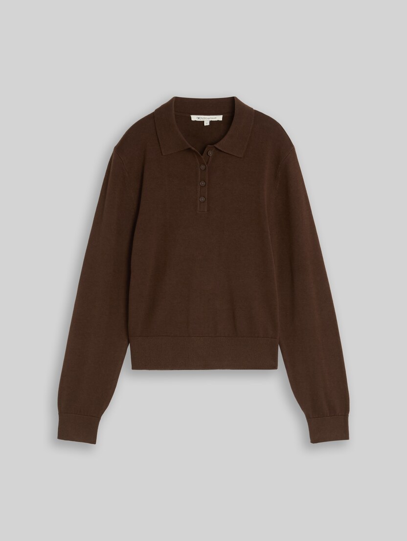 Knitted jumper with polo collar by Denim Female, cool dark brown