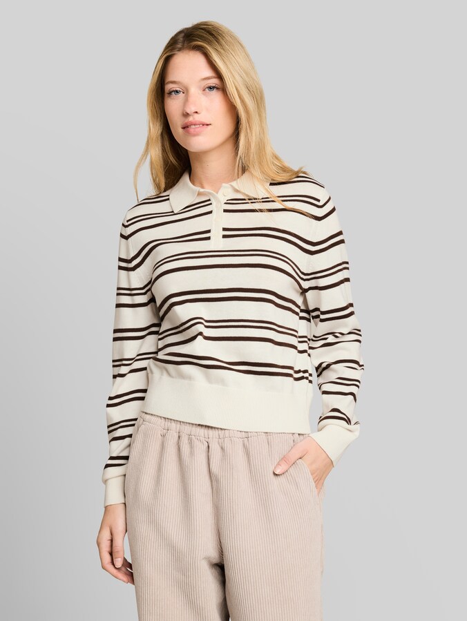 Strickpullover mit Polokragen von Denim Female, offwhite brown stripe
