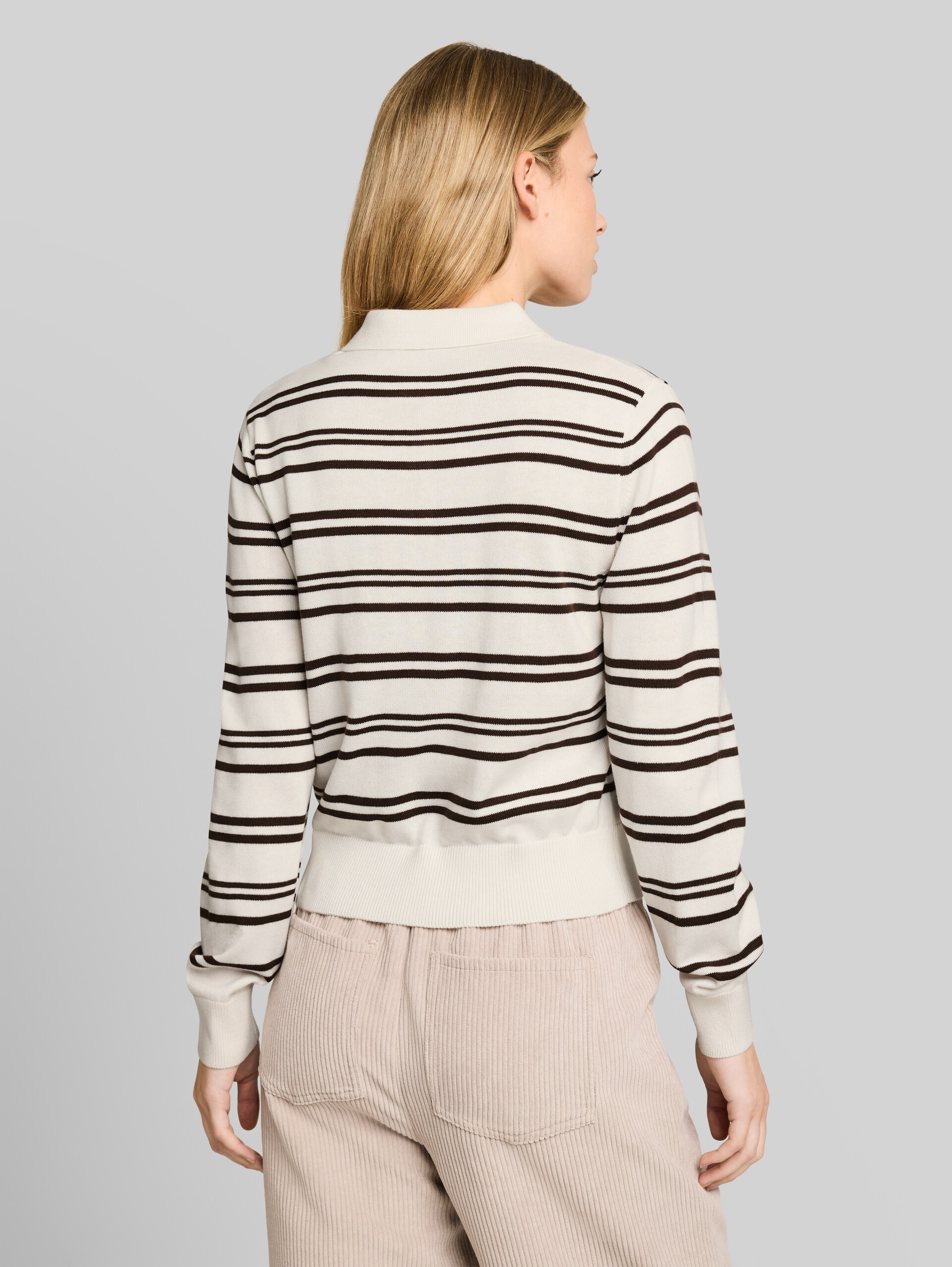 Strickpullover mit Polokragen - offwhite brown stripe