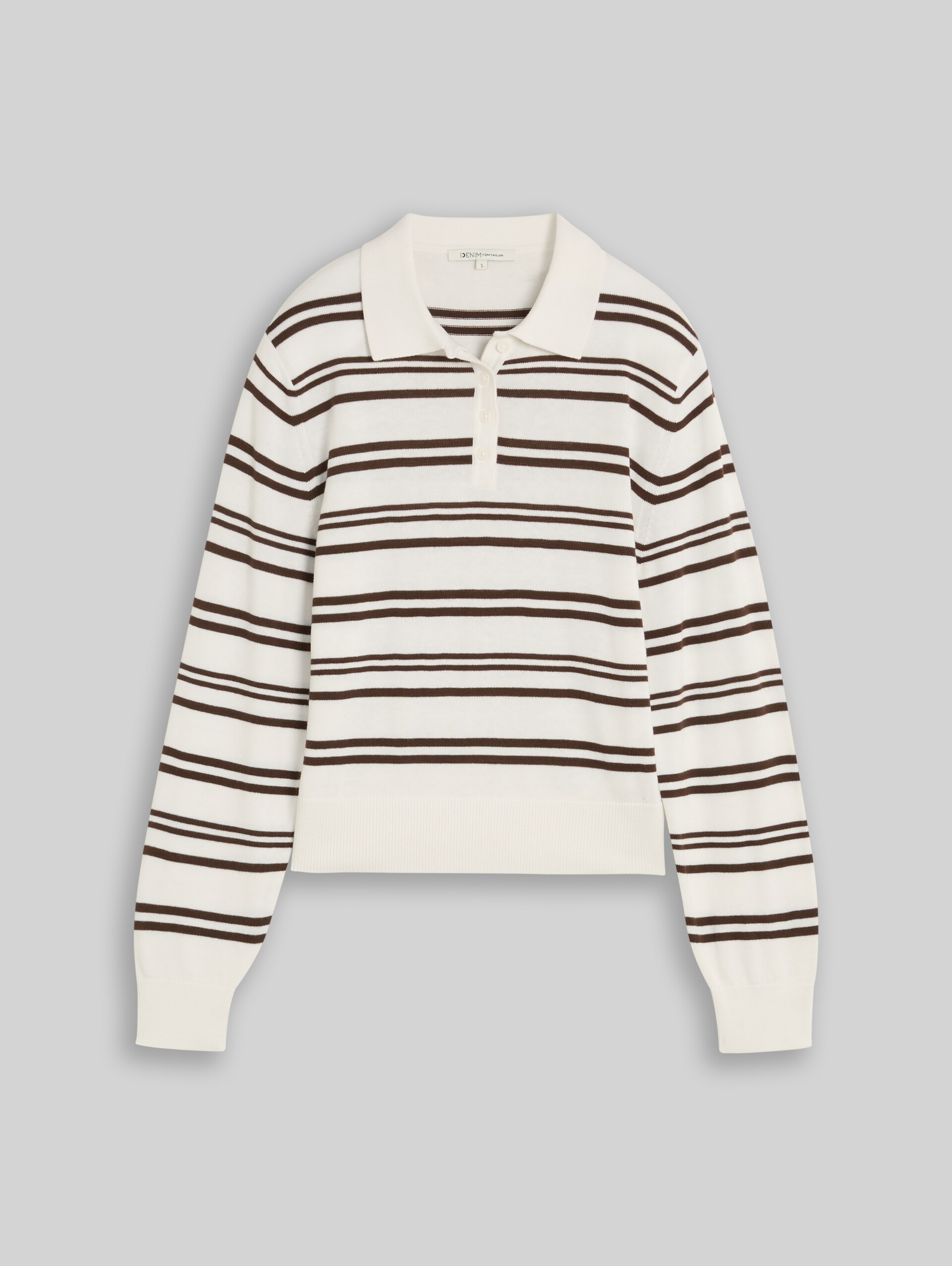 Strickpullover mit Polokragen - offwhite brown stripe