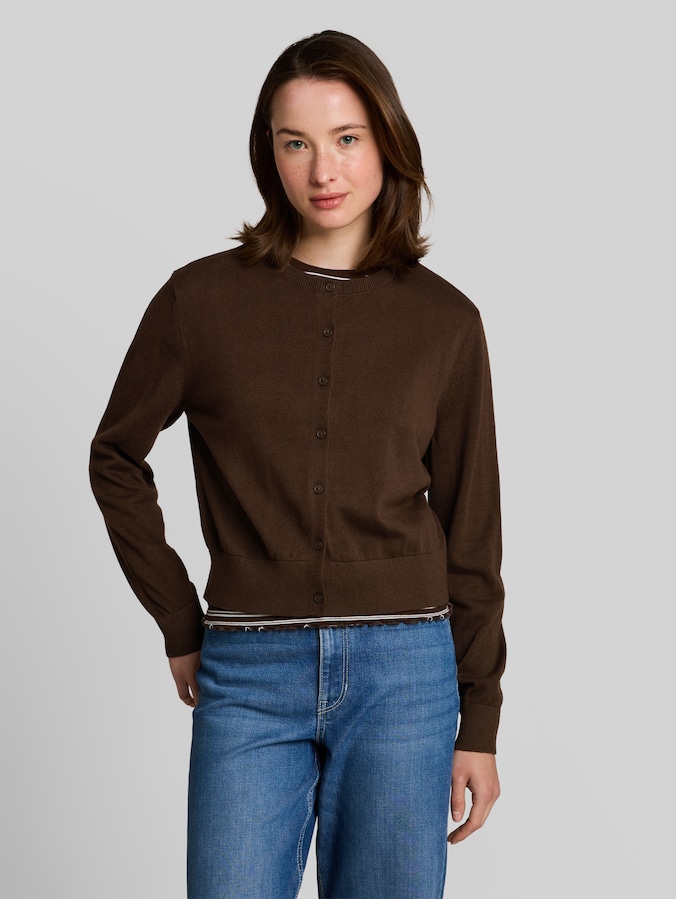 Cardigan mit Rundhalsausschnitt von Denim Female, cool dark brown