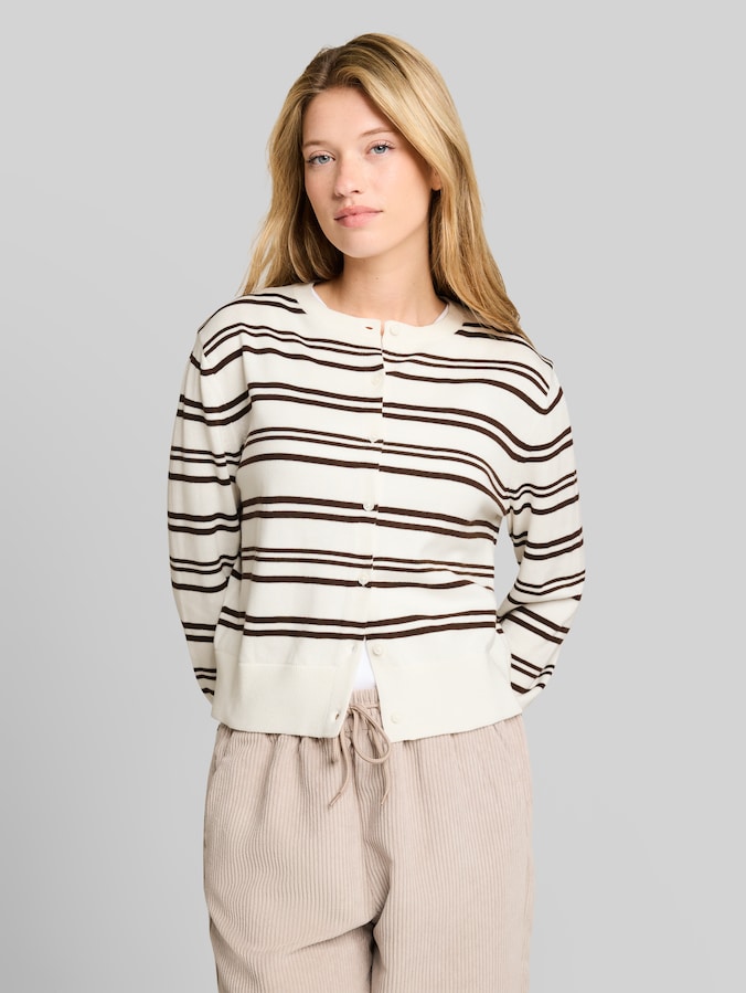 Cardigan mit Rundhalsausschnitt von Denim Female, offwhite brown stripe