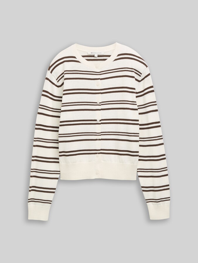 Cardigan mit Rundhalsausschnitt von Denim Female, offwhite brown stripe